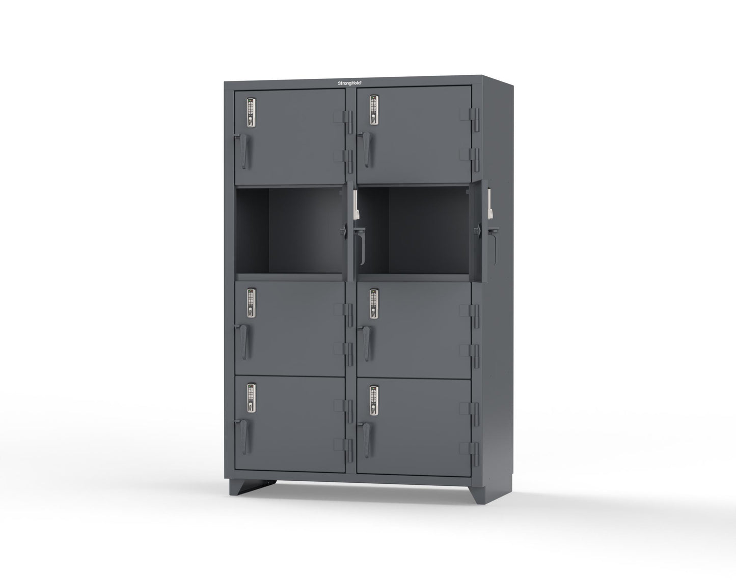 Extra Heavy Duty 14 GA 4-Tier Locker with Keyless Entry Lock, 8 Compartments - 48 in. W x 24 in. D x 75 in. H - 46-8D-24-4T-EK-L-7024