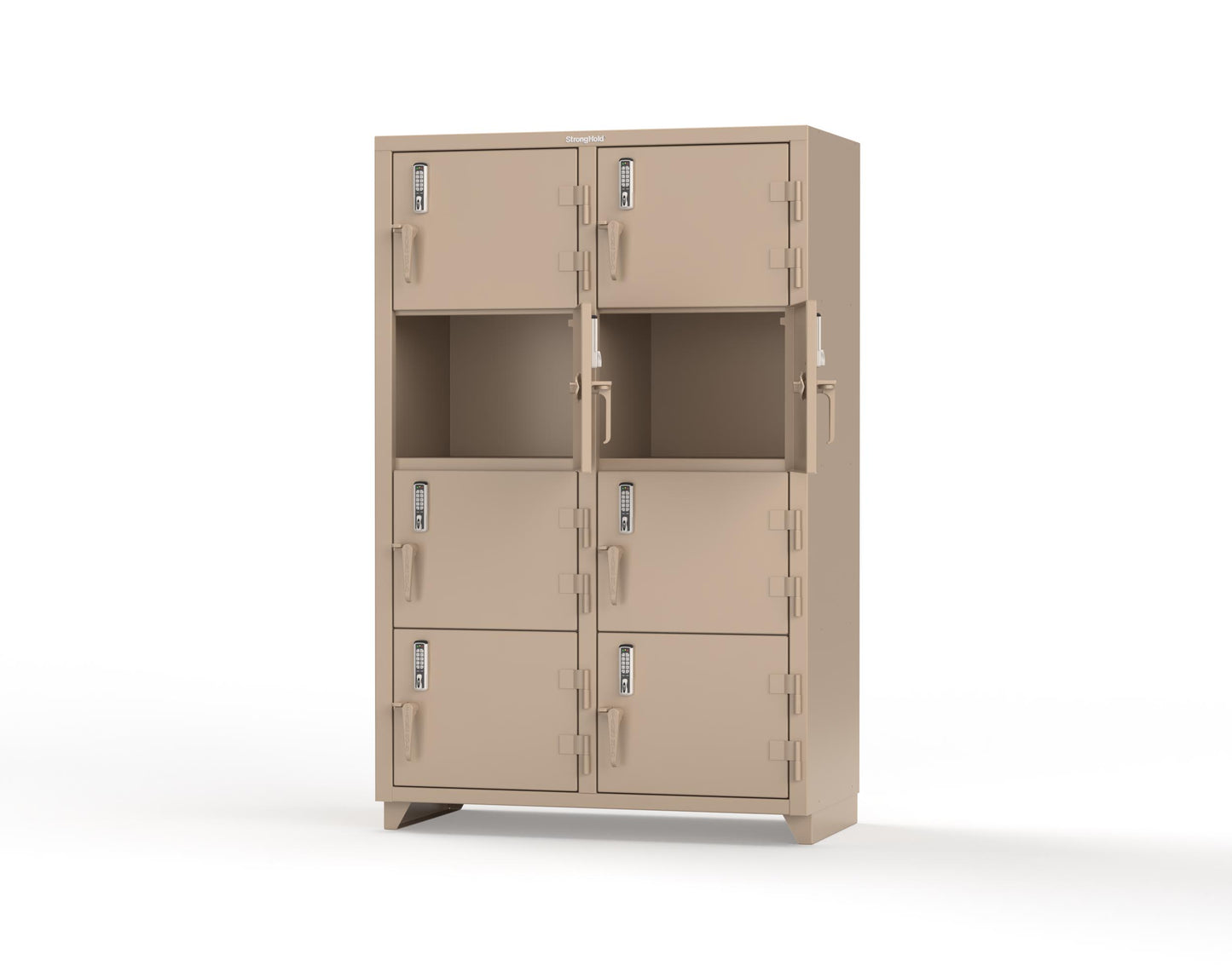 Extra Heavy Duty 14 GA 4-Tier Locker with Keyless Entry Lock, 8 Compartments - 48 in. W x 24 in. D x 75 in. H - 46-8D-24-4T-EK-L-1019