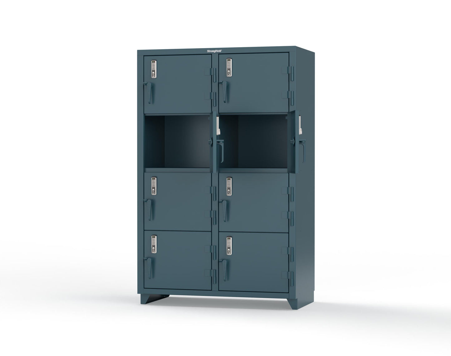 Extra Heavy Duty 14 GA 4-Tier Locker with Keyless Entry Lock, 8 Compartments - 48 in. W x 24 in. D x 75 in. H - 46-8D-24-4T-EK-L-5001