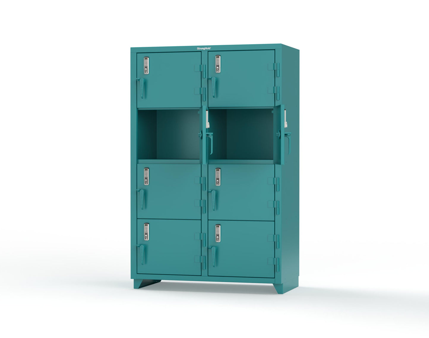 Extra Heavy Duty 14 GA 4-Tier Locker with Keyless Entry Lock, 8 Compartments - 48 in. W x 24 in. D x 75 in. H - 46-8D-24-4T-EK-L-5021