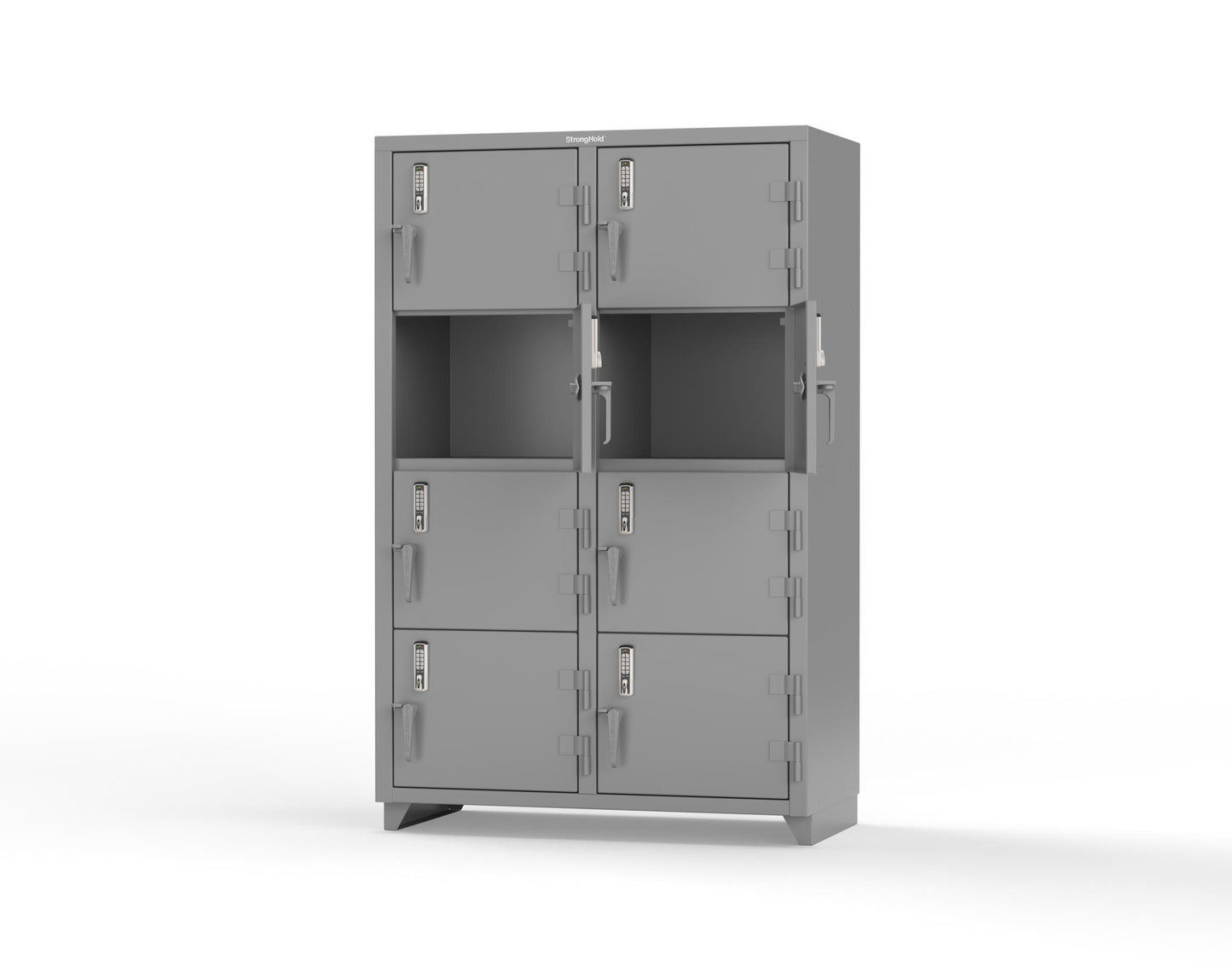 Extra Heavy Duty 14 GA 4-Tier Locker with Keyless Entry Lock, 8 Compartments - 48 in. W x 24 in. D x 75 in. H - 46-8D-24-4T-EK-L-7037