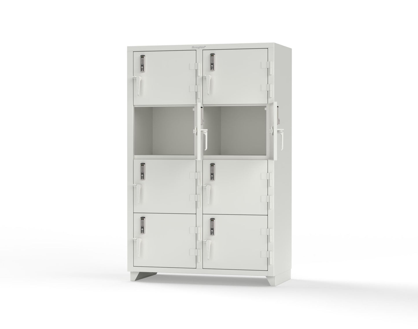 Extra Heavy Duty 14 GA 4-Tier Locker with Keyless Entry Lock, 8 Compartments - 48 in. W x 24 in. D x 75 in. H - 46-8D-24-4T-EK-L-9003