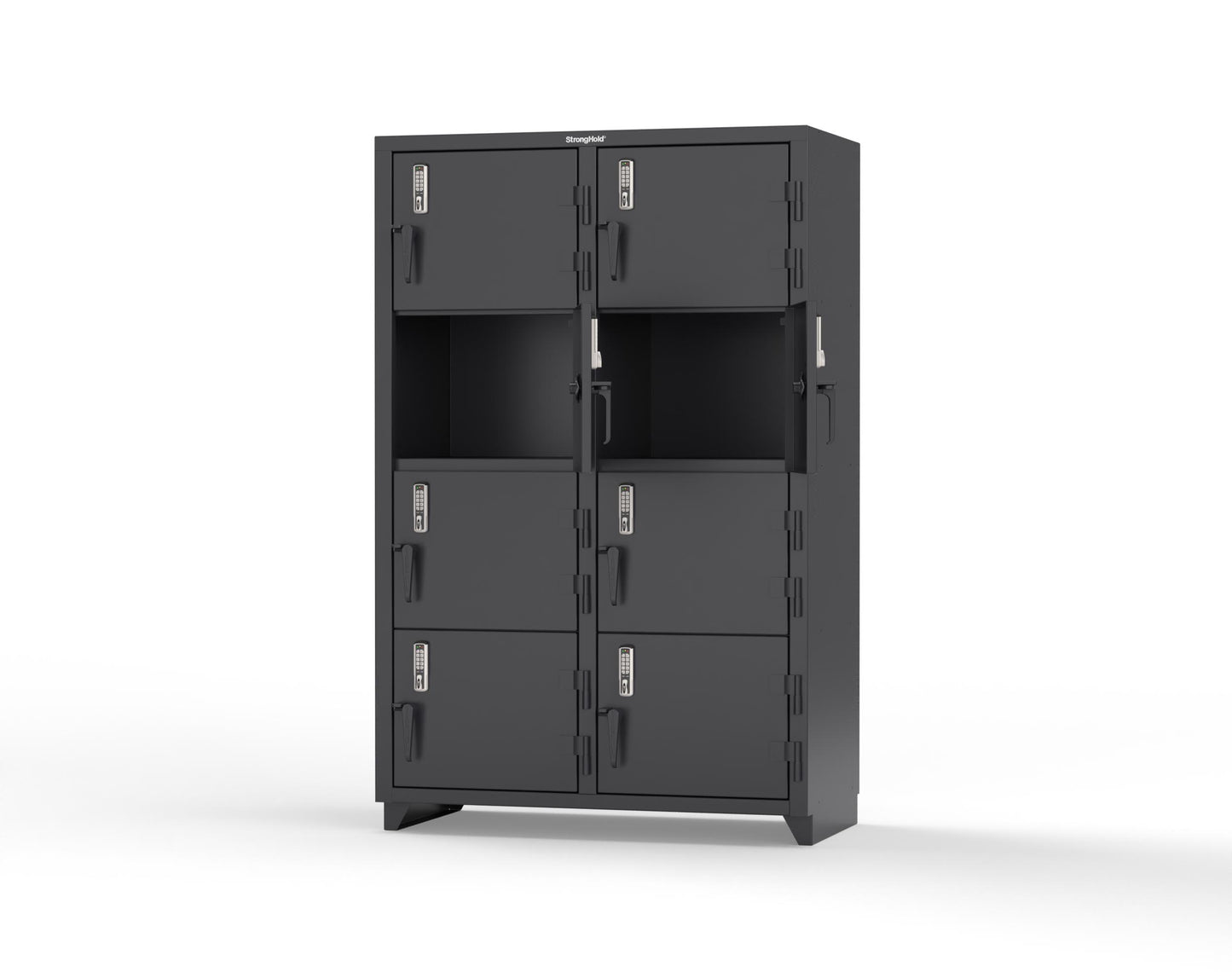 Extra Heavy Duty 14 GA 4-Tier Locker with Keyless Entry Lock, 8 Compartments - 48 in. W x 24 in. D x 75 in. H - 46-8D-24-4T-EK-L-9005