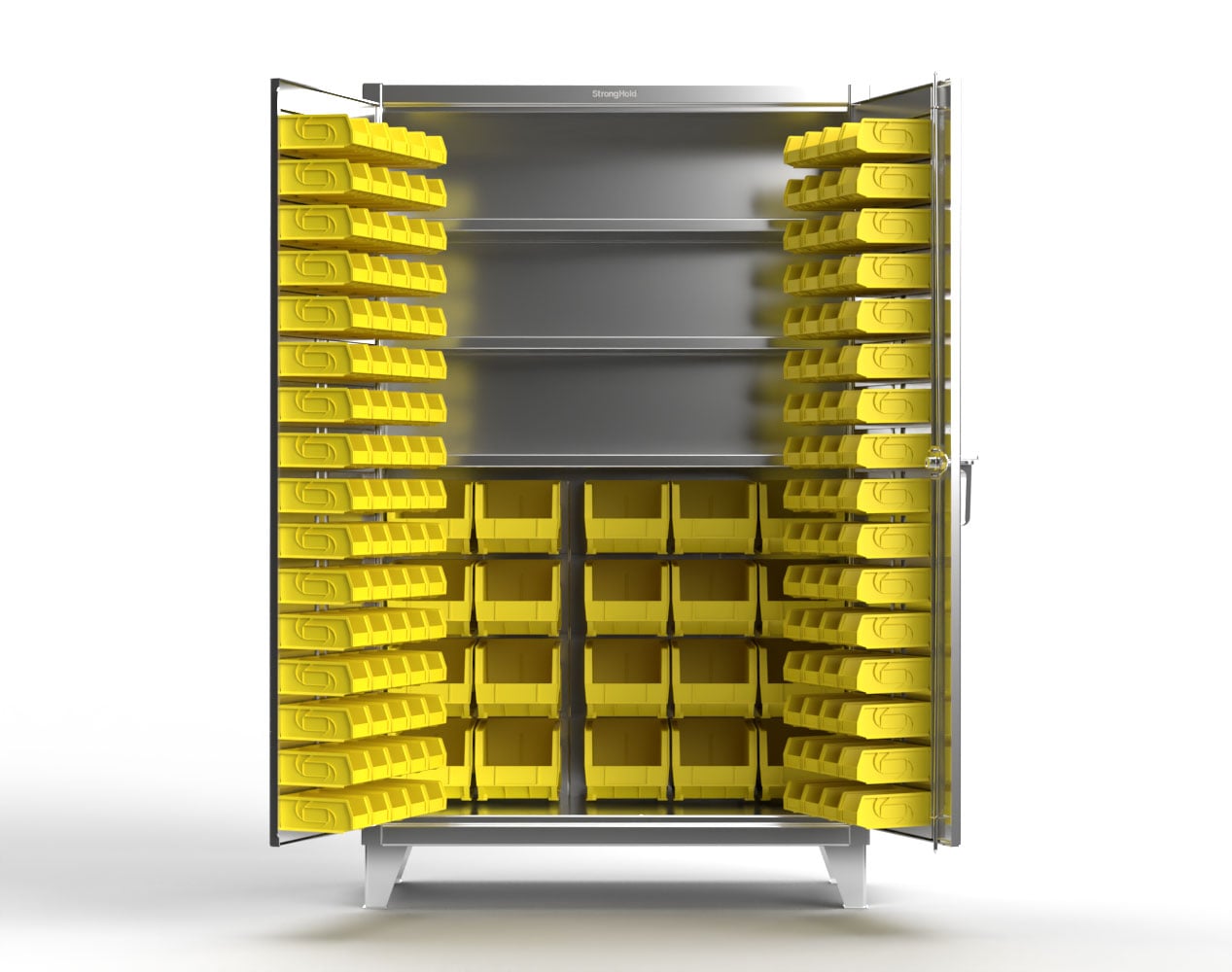 Extreme Duty 12 GA Stainless Steel Bin Cabinet with Multiple Bin Sizes, 3 Shelves - 36 In. W x 24 In. D x 78 In. H