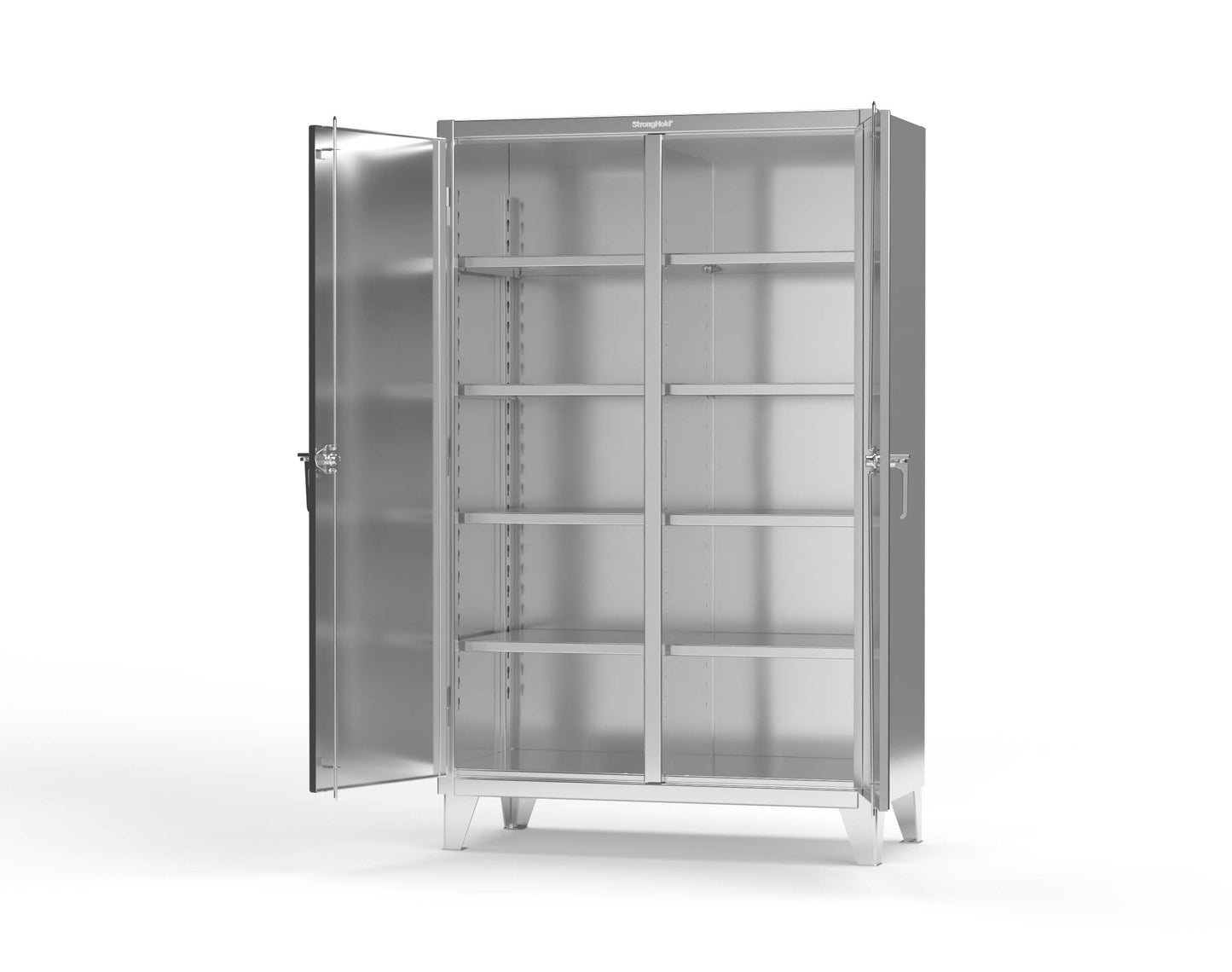 Extreme Duty 12 GA Stainless Steel Double Shift Cabinet with 8 Shelves - 48 In. W x 24 In. D x 78 In. H - 46-DS-248SS