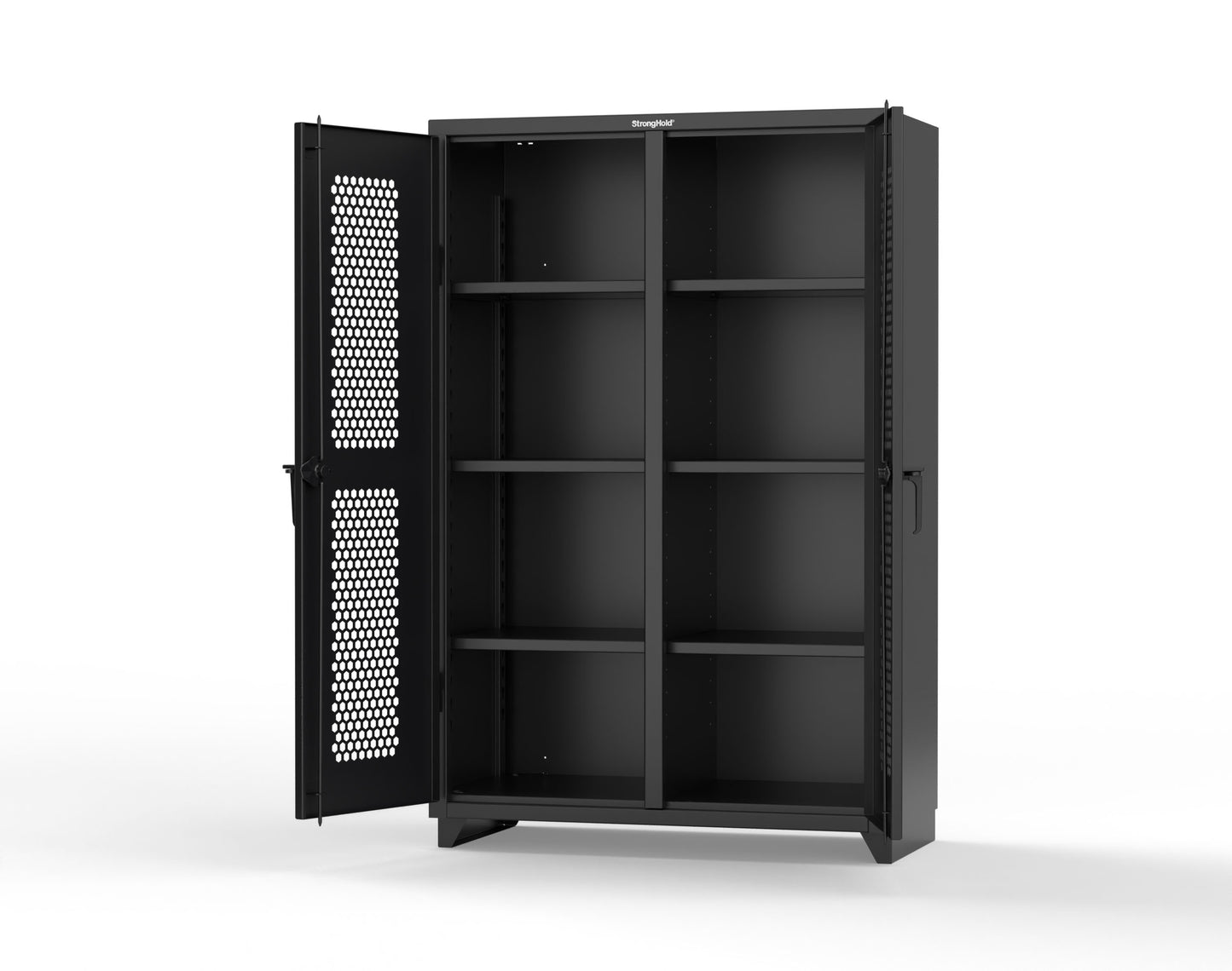 Extra Heavy Duty 14 GA Double Shift Ventilated (Hex) Cabinet with 6 Shelves - 48 In. W x 24 In. D x 75 In. H - 46-DS-H-246-L-9005