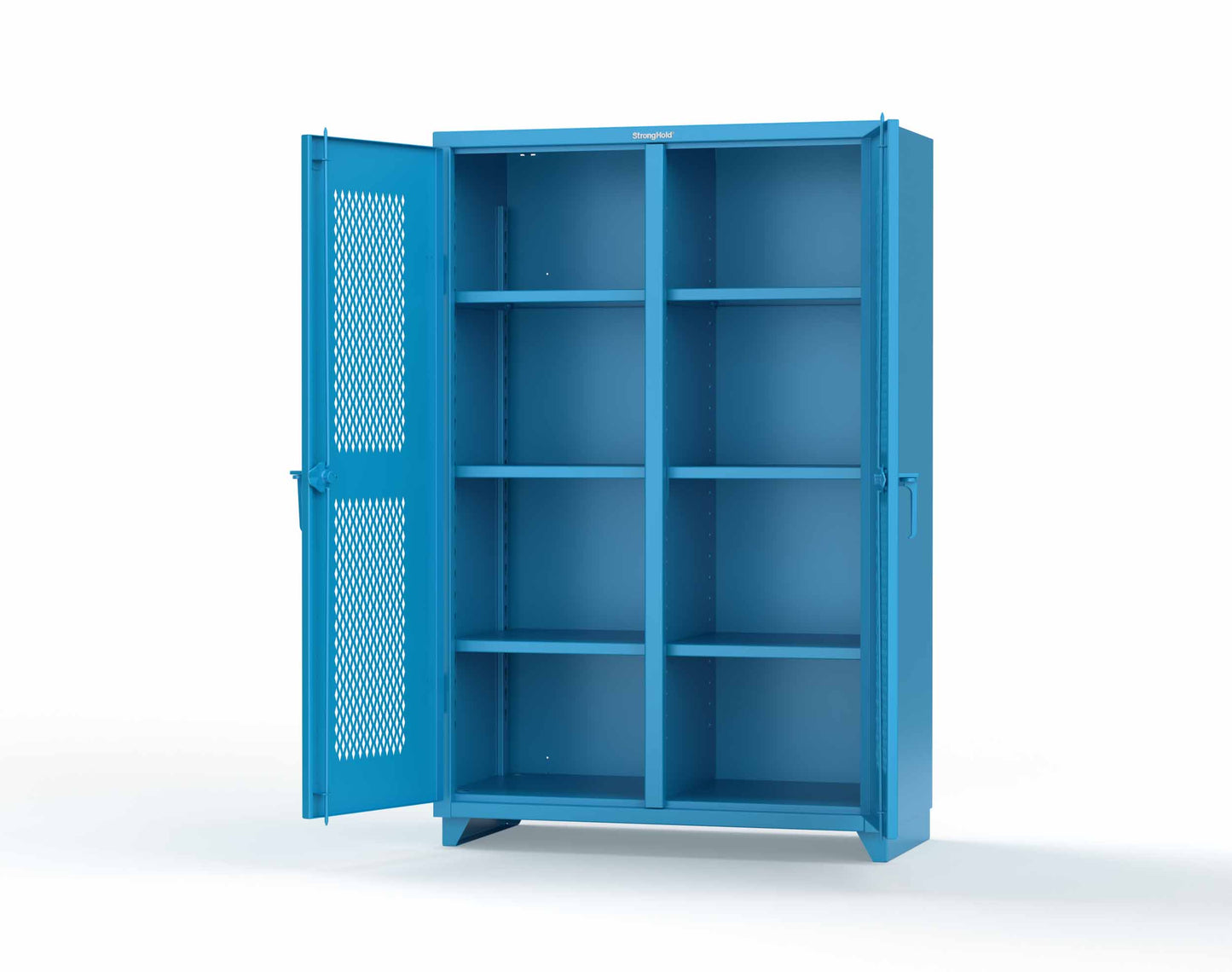 Extra Heavy Duty 14 GA Double Shift Ventilated (Diamond) Cabinet with 6 Shelves - 48 In. W x 24 In. D x 75 In. H - 46-DS-V-246-L-5012