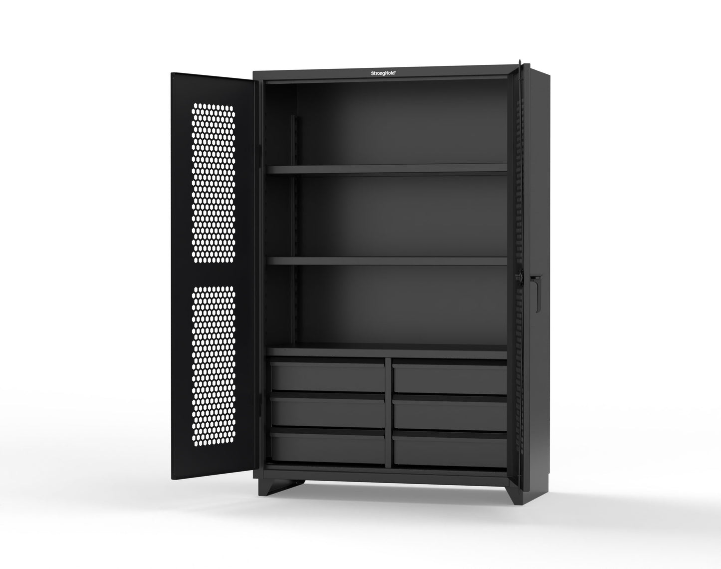Extra Heavy Duty 14 GA Ventilated (Hex) Cabinet with 6 Half-Width Drawers, 3 Shelves - 48 In. W x 24 In. D x 75 In. H - 46-H-243-6/5DB-L-9005