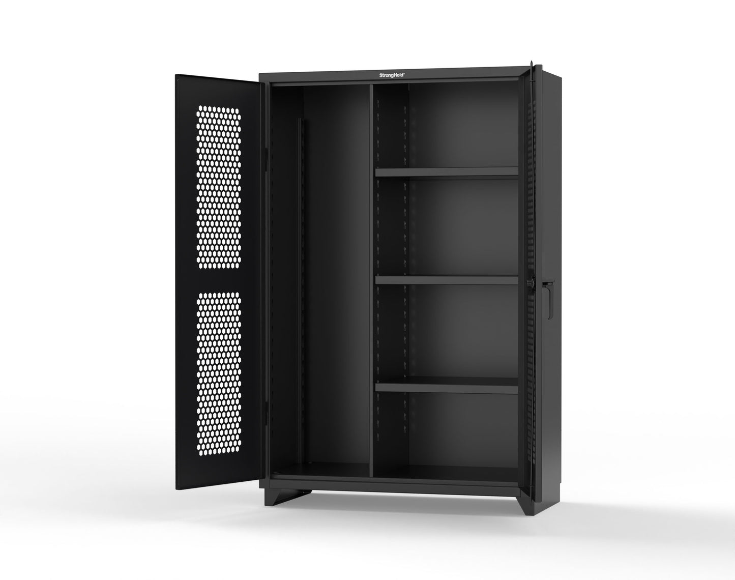 Extra Heavy Duty 14 GA Ventilated (Hex) Janitorial Cabinet with 3 Shelves - 48 In. W x 24 In. D x 75 In. H - 46-H-BC-243-L-9005