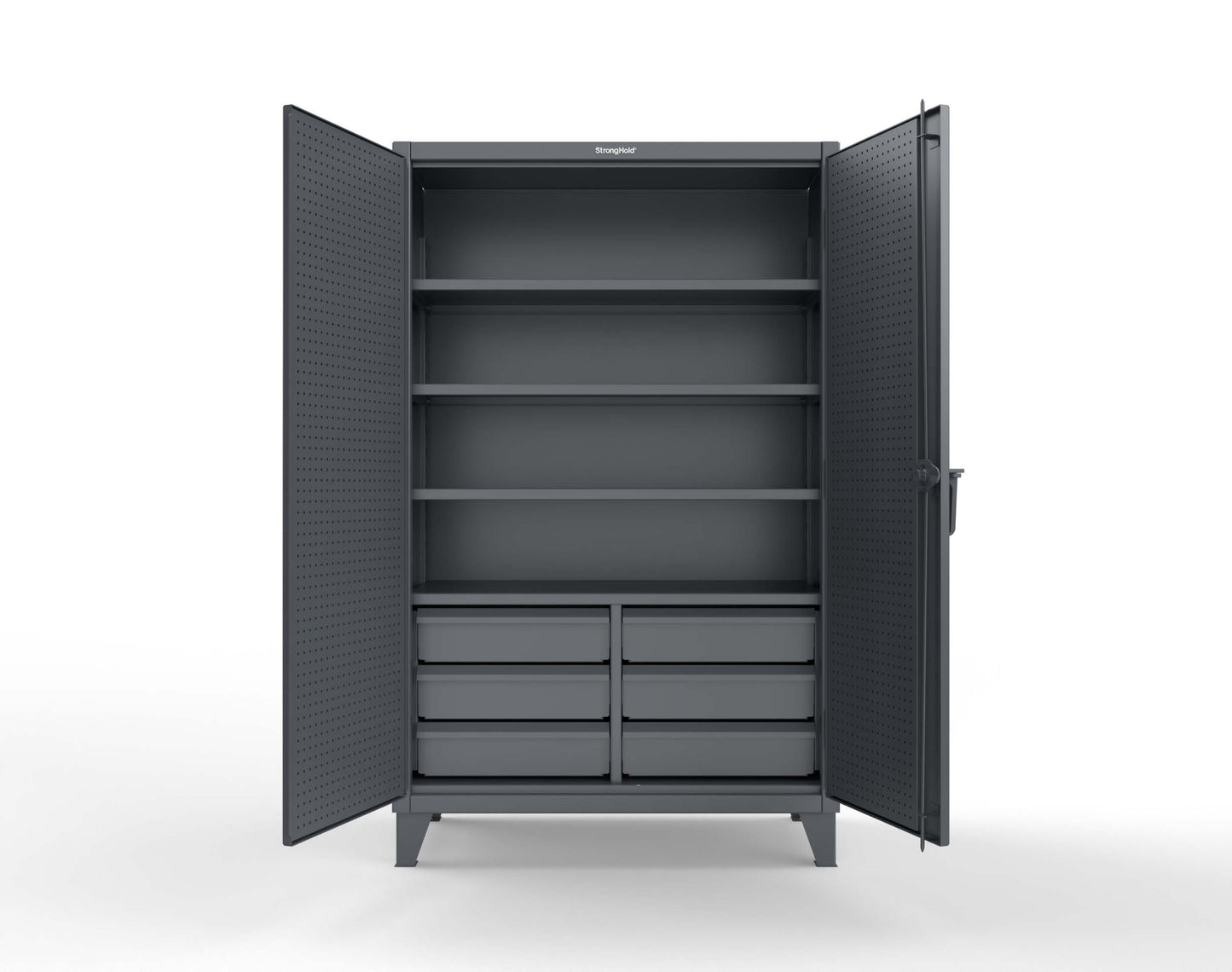 Extreme Duty 12 GA Cabinet with 4 Slide-Out Shelves, 6 Half-Width Drawers with Dividers - 48 In. W x 24 In. D x 78 In. H - 46-PB-244SOS-6/5DBPH-7024