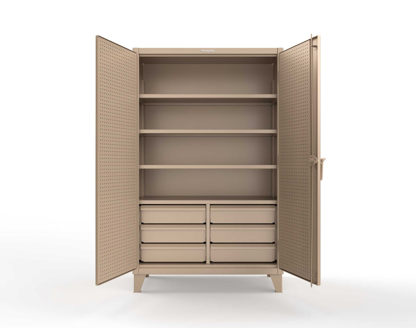 Extreme Duty 12 GA Cabinet with 4 Slide-Out Shelves, 6 Half-Width Drawers with Dividers - 48 In. W x 24 In. D x 78 In. H - 46-PB-244SOS-6/5DBPH-1019
