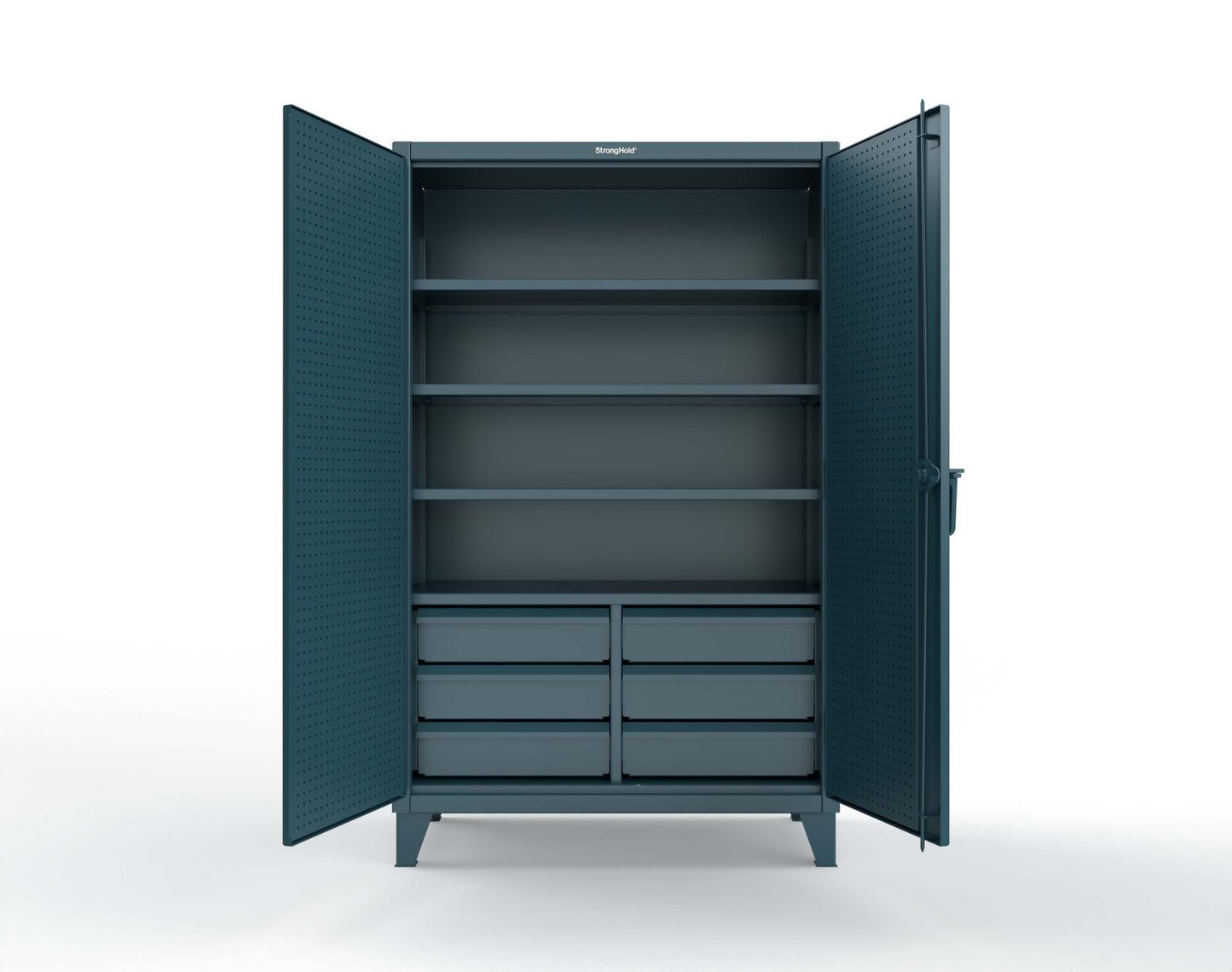 Extreme Duty 12 GA Cabinet with 4 Slide-Out Shelves, 6 Half-Width Drawers with Dividers - 48 In. W x 24 In. D x 78 In. H - 46-PB-244SOS-6/5DBPH-5001