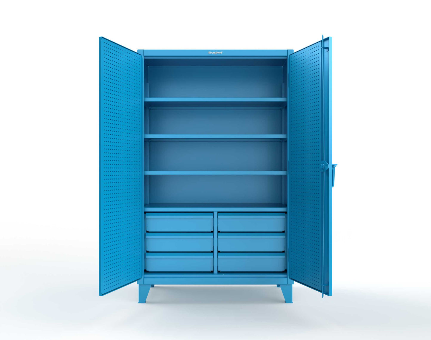 Extreme Duty 12 GA Cabinet with 4 Slide-Out Shelves, 6 Half-Width Drawers with Dividers - 48 In. W x 24 In. D x 78 In. H - 46-PB-244SOS-6/5DBPH-5012