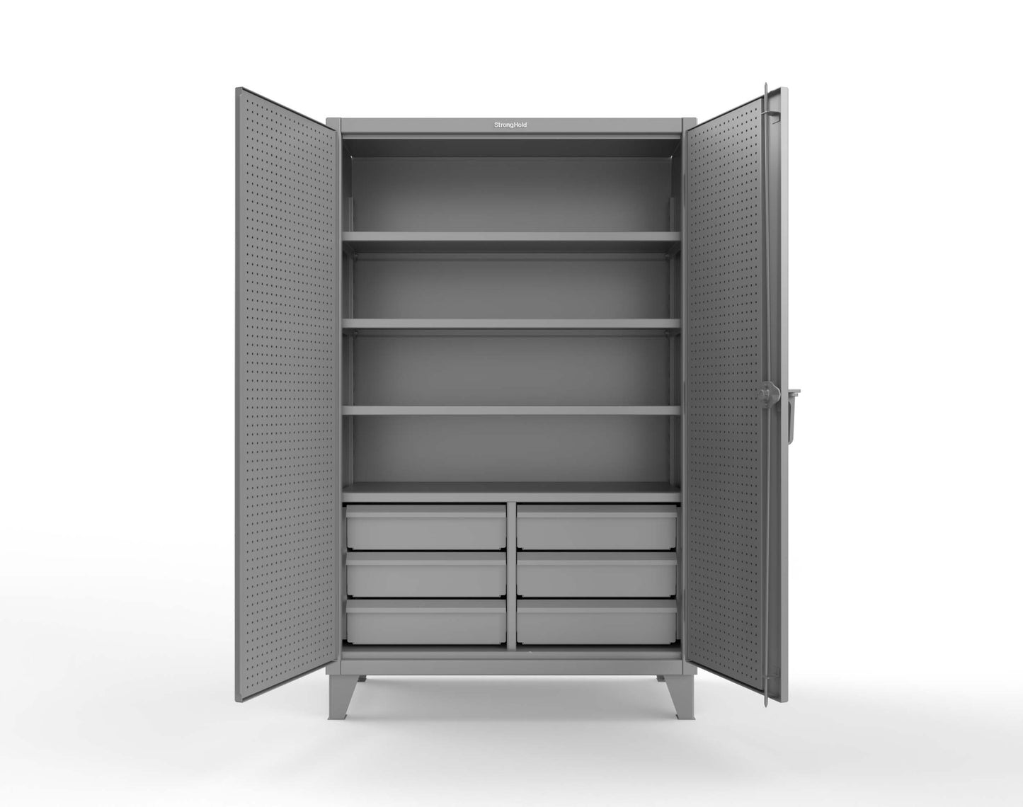 Extreme Duty 12 GA Cabinet with 4 Slide-Out Shelves, 6 Half-Width Drawers with Dividers - 48 In. W x 24 In. D x 78 In. H - 46-PB-244SOS-6/5DBPH-7037