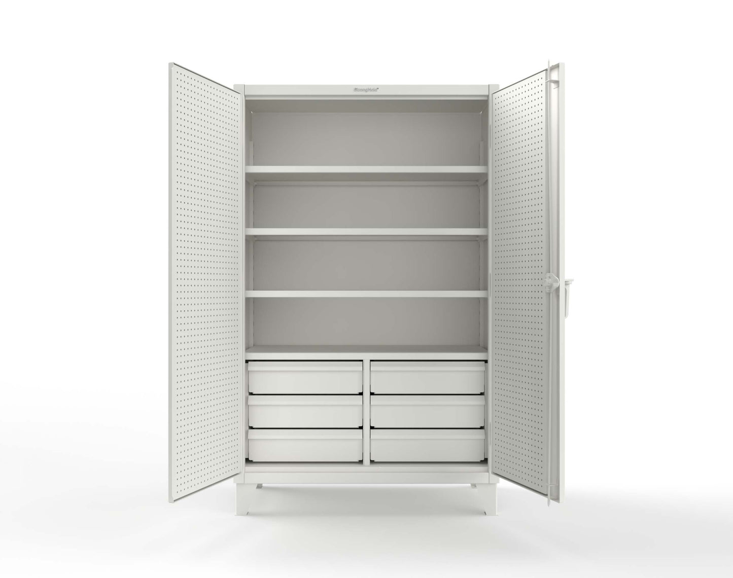 Extreme Duty 12 GA Cabinet with 4 Slide-Out Shelves, 6 Half-Width Drawers with Dividers - 48 In. W x 24 In. D x 78 In. H - 46-PB-244SOS-6/5DBPH-9003
