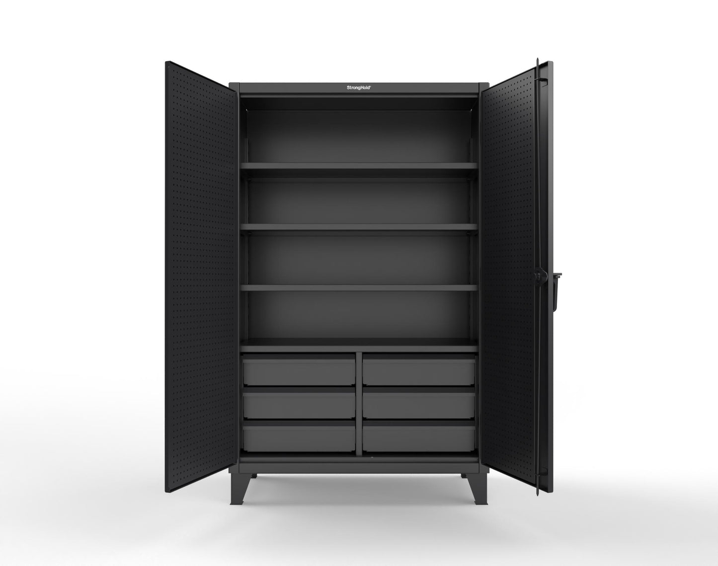 Extreme Duty 12 GA Cabinet with 4 Slide-Out Shelves, 6 Half-Width Drawers with Dividers - 48 In. W x 24 In. D x 78 In. H - 46-PB-244SOS-6/5DBPH-9005