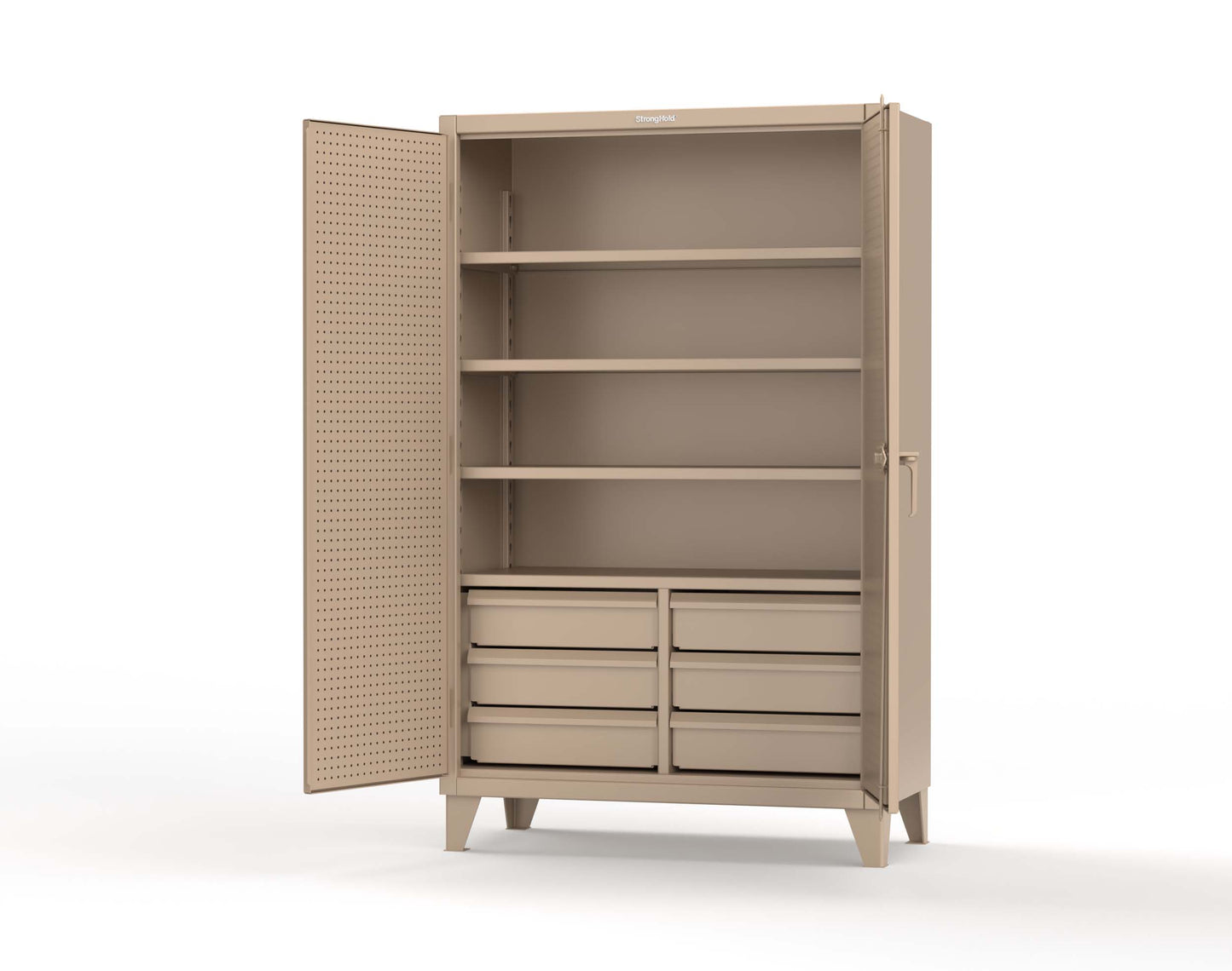 Extreme Duty 12 GA Cabinet with 4 Slide-Out Shelves, 6 Half-Width Drawers with Dividers - 48 In. W x 24 In. D x 78 In. H - 46-PB-244SOS-6/5DBPH-1019