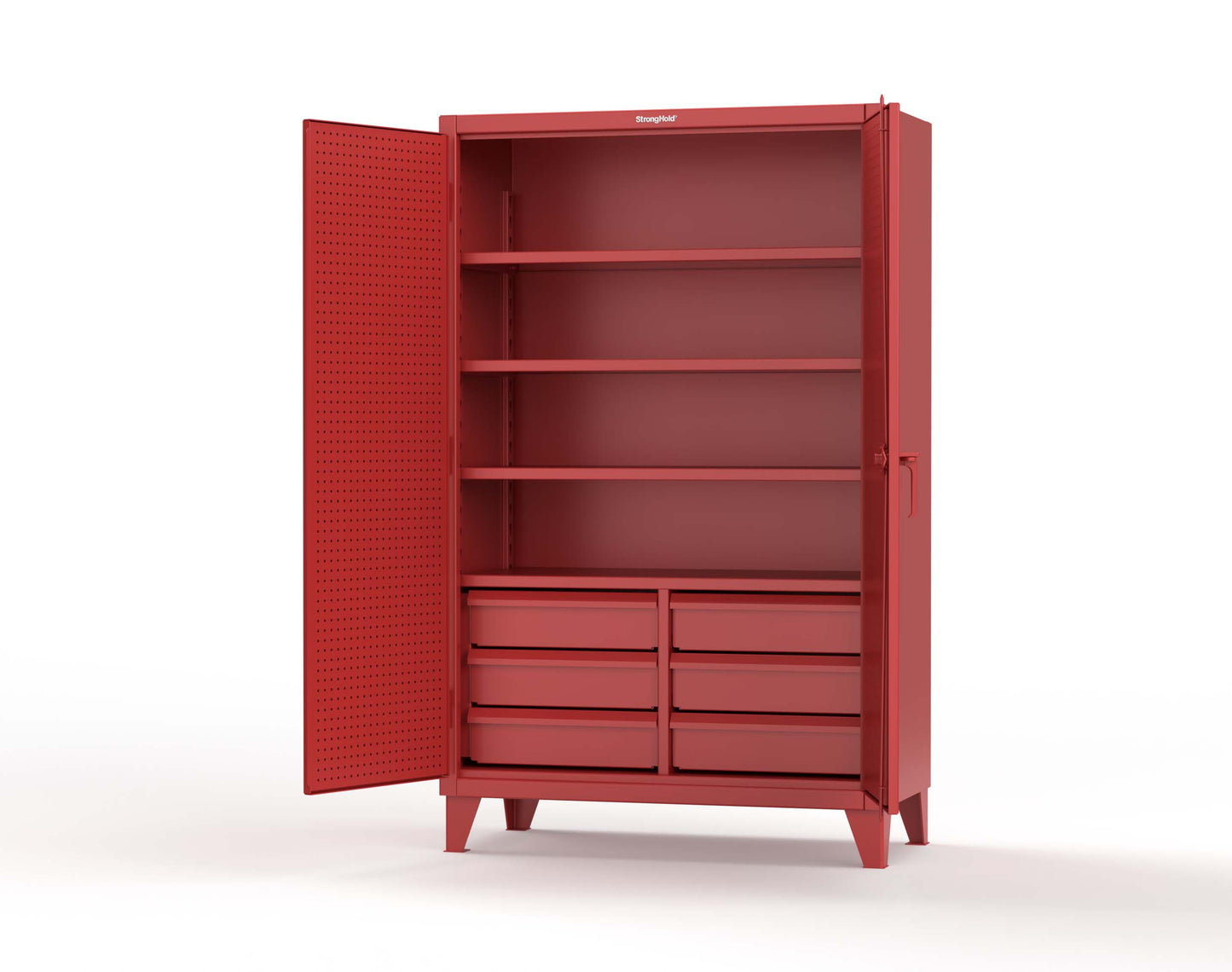 Extreme Duty 12 GA Cabinet with 4 Slide-Out Shelves, 6 Half-Width Drawers with Dividers - 48 In. W x 24 In. D x 78 In. H - 46-PB-244SOS-6/5DBPH-3001