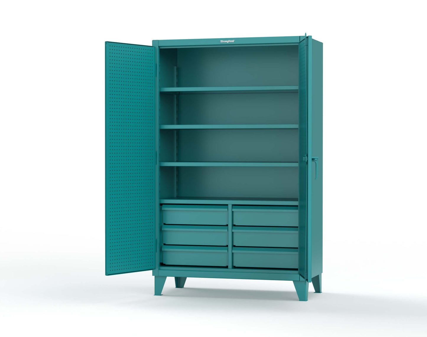 Extreme Duty 12 GA Cabinet with 4 Slide-Out Shelves, 6 Half-Width Drawers with Dividers - 48 In. W x 24 In. D x 78 In. H - 46-PB-244SOS-6/5DBPH-5021