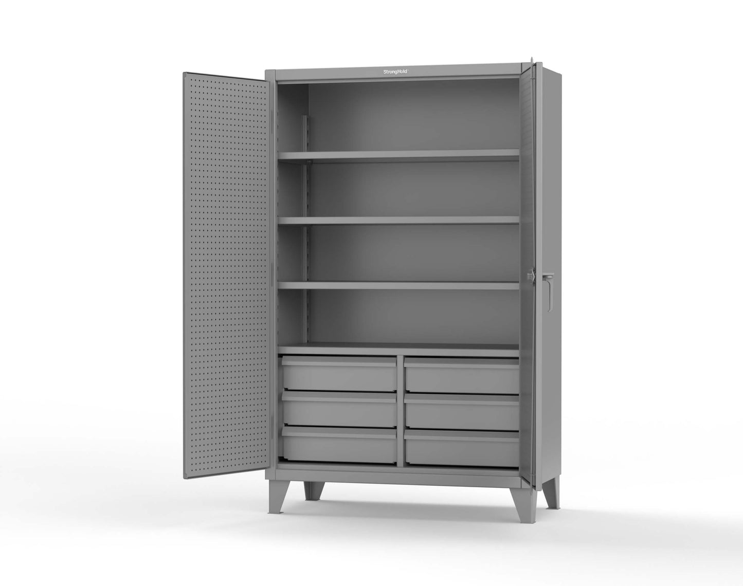 Extreme Duty 12 GA Cabinet with 4 Slide-Out Shelves, 6 Half-Width Drawers with Dividers - 48 In. W x 24 In. D x 78 In. H - 46-PB-244SOS-6/5DBPH-7037