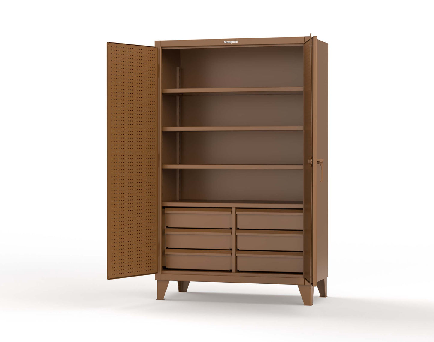 Extreme Duty 12 GA Cabinet with 4 Slide-Out Shelves, 6 Half-Width Drawers with Dividers - 48 In. W x 24 In. D x 78 In. H - 46-PB-244SOS-6/5DBPH-8008