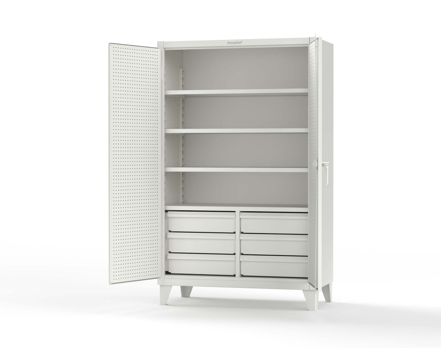 Extreme Duty 12 GA Cabinet with 4 Slide-Out Shelves, 6 Half-Width Drawers with Dividers - 48 In. W x 24 In. D x 78 In. H - 46-PB-244SOS-6/5DBPH-9003