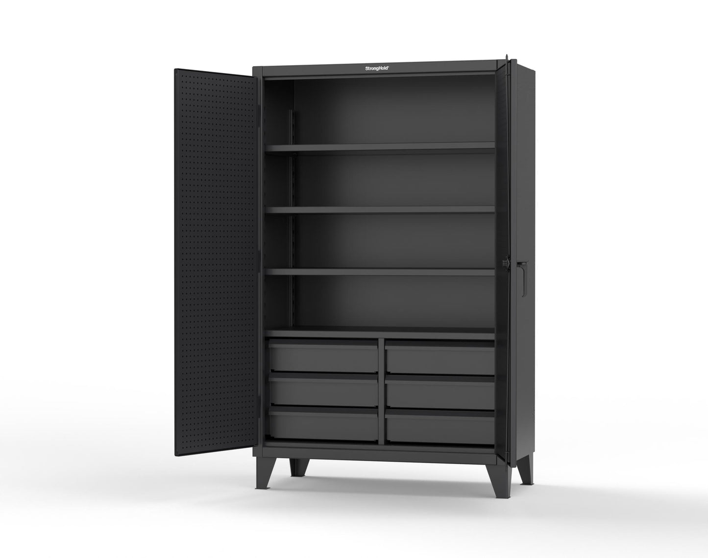 Extreme Duty 12 GA Cabinet with 4 Slide-Out Shelves, 6 Half-Width Drawers with Dividers - 48 In. W x 24 In. D x 78 In. H - 46-PB-244SOS-6/5DBPH-9005