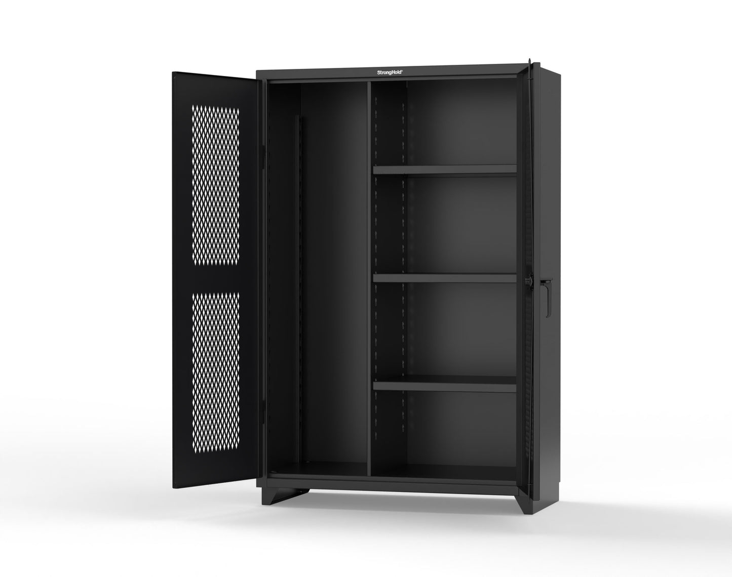 Extra Heavy Duty 14 GA Ventilated (Diamond) Janitorial Cabinet with 3 Shelves - 48 In. W x 24 In. D x 75 In. H - 46-V-BC-243-L-9005