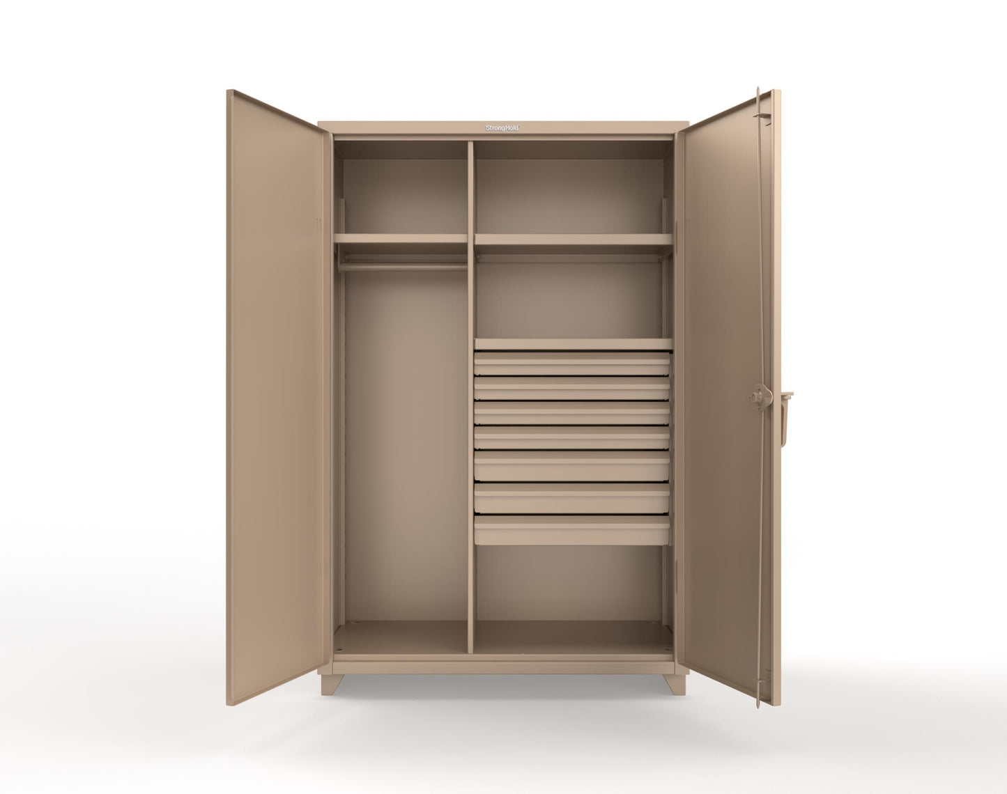 Extra Heavy Duty 14 GA Uniform Cabinet with 7 Drawers, 3 Shelves - 48 In. W x 24 In. D x 75 In. H - 46-W-243-7DB-L-1019