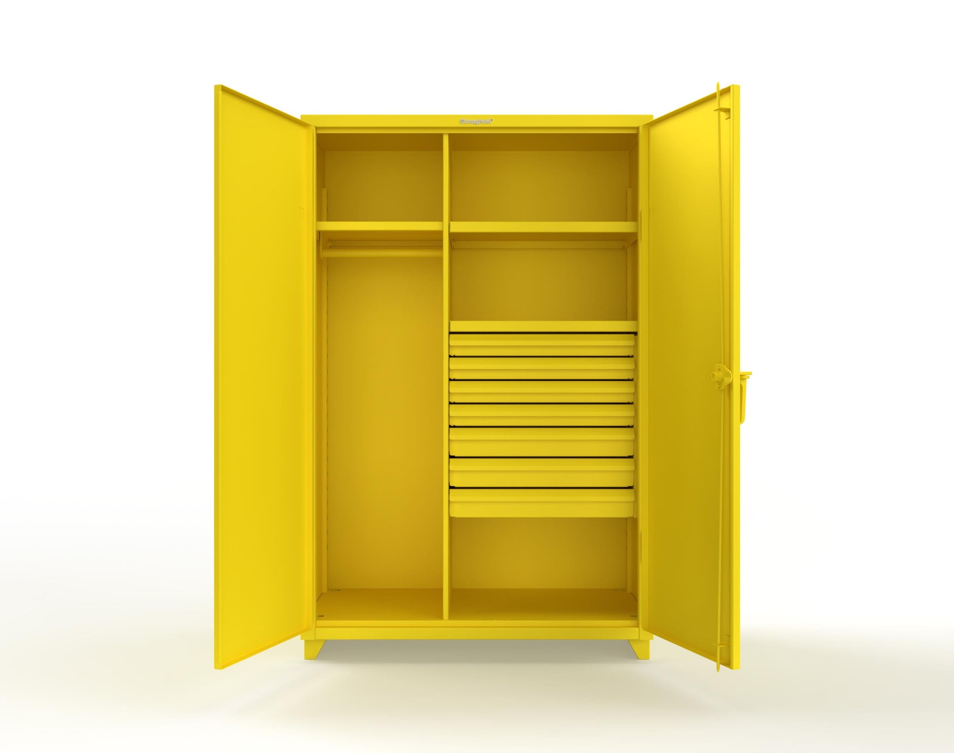 Extra Heavy Duty 14 GA Uniform Cabinet with 7 Drawers, 3 Shelves - 48 In. W x 24 In. D x 75 In. H - 46-W-243-7DB-L-1021