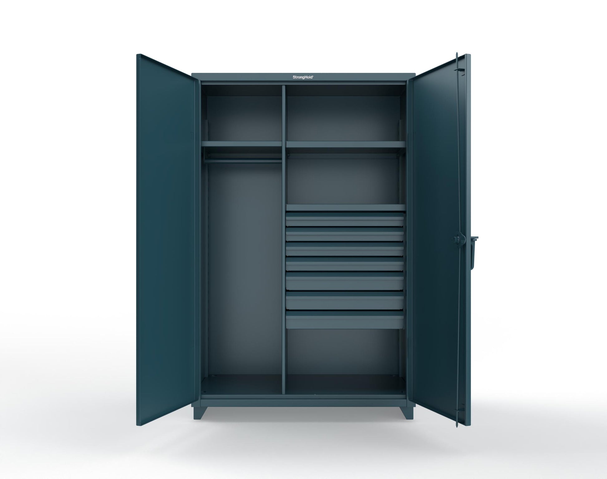 Extra Heavy Duty 14 GA Uniform Cabinet with 7 Drawers, 3 Shelves - 48 In. W x 24 In. D x 75 In. H - 46-W-243-7DB-L-5001