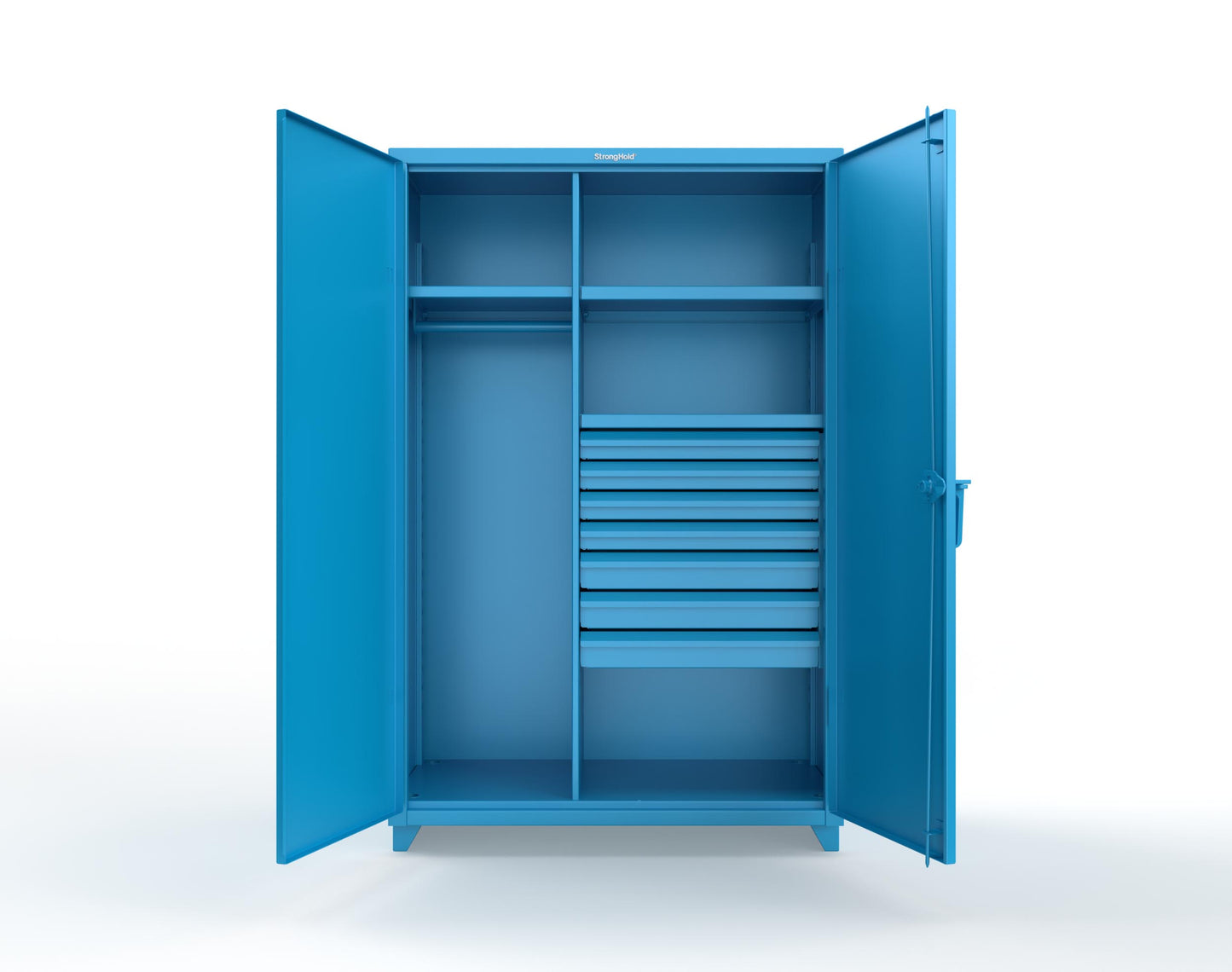 Extra Heavy Duty 14 GA Uniform Cabinet with 7 Drawers, 3 Shelves - 48 In. W x 24 In. D x 75 In. H - 46-W-243-7DB-L-5012