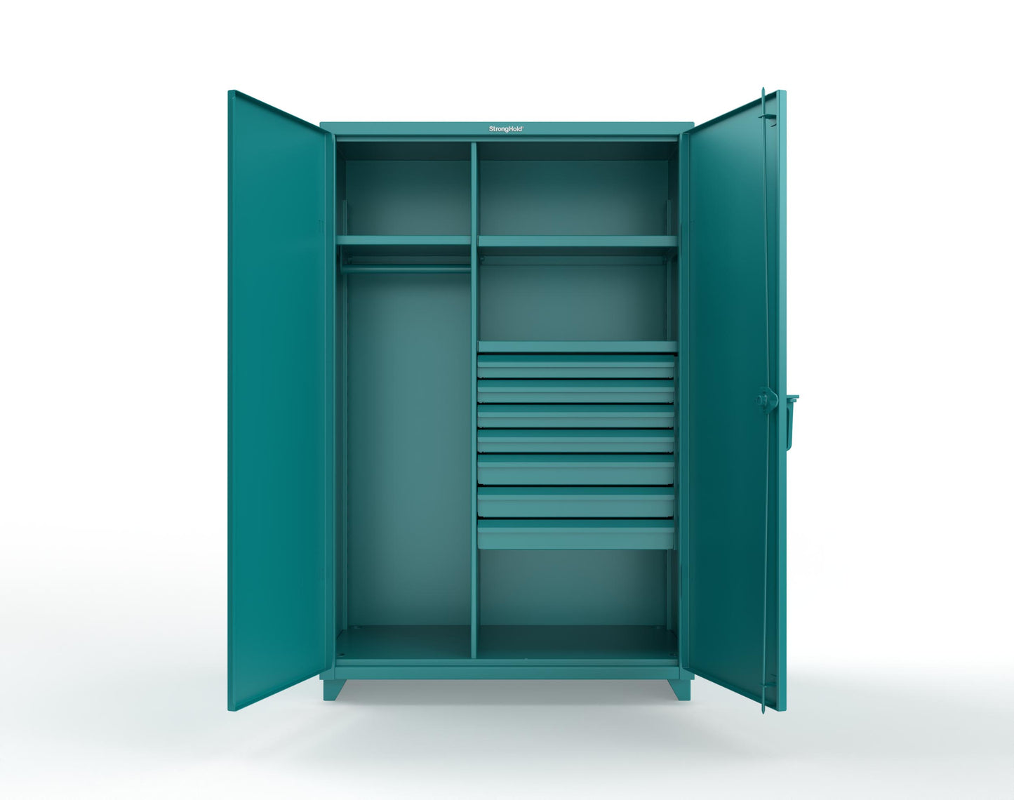 Extra Heavy Duty 14 GA Uniform Cabinet with 7 Drawers, 3 Shelves - 48 In. W x 24 In. D x 75 In. H - 46-W-243-7DB-L-5021