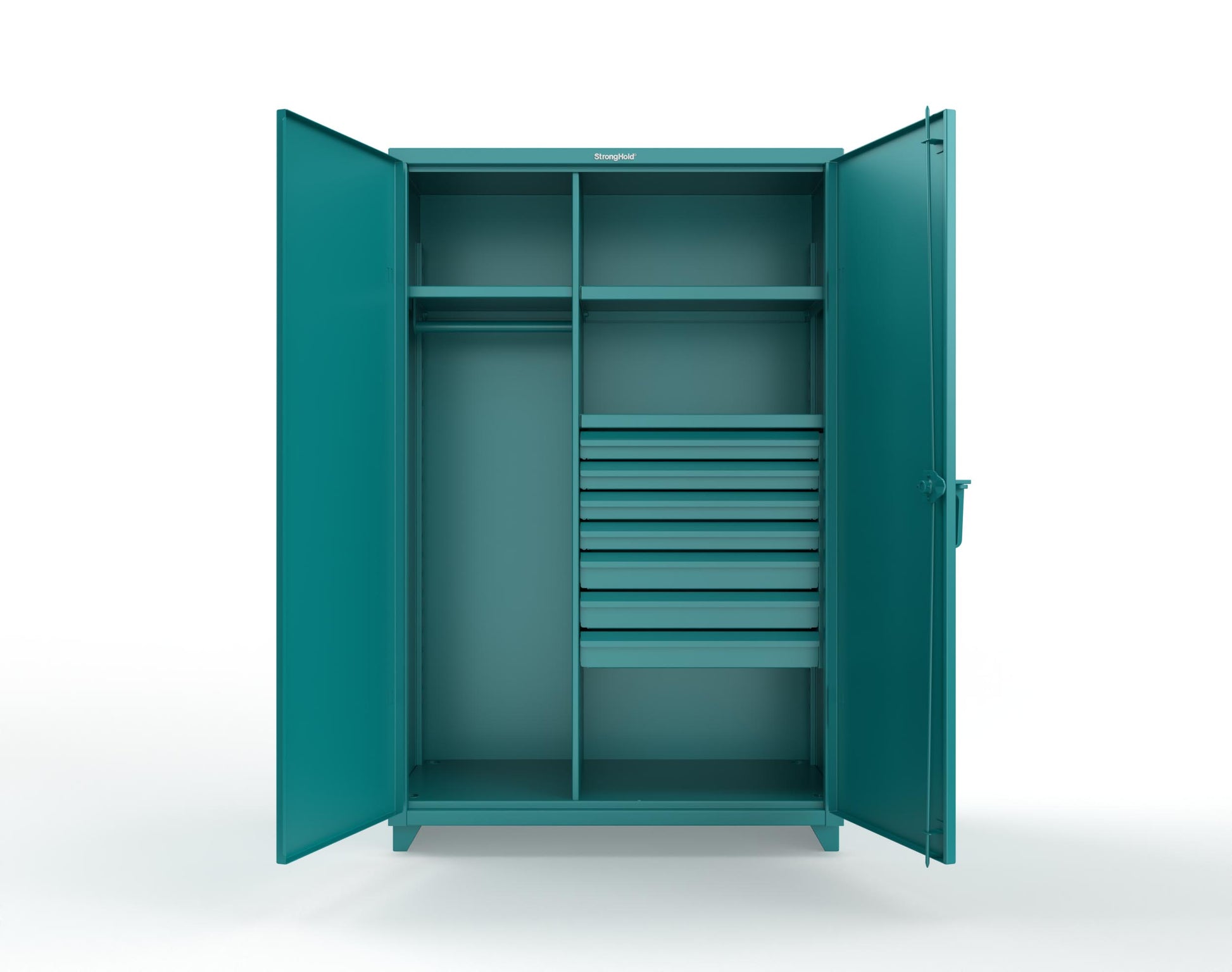 Extra Heavy Duty 14 GA Uniform Cabinet with 7 Drawers, 3 Shelves - 48 In. W x 24 In. D x 75 In. H - 46-W-243-7DB-L-5021