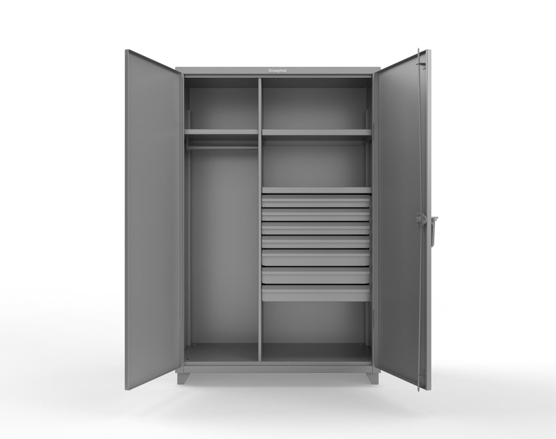 Extra Heavy Duty 14 GA Uniform Cabinet with 7 Drawers, 3 Shelves - 48 In. W x 24 In. D x 75 In. H - 46-W-243-7DB-L-7037