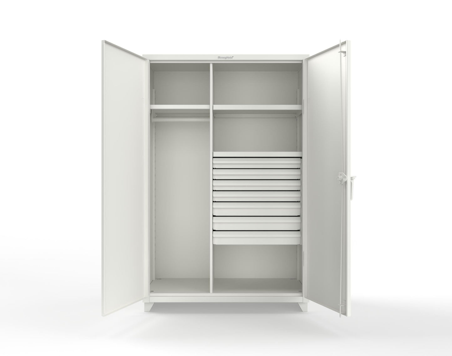 Extra Heavy Duty 14 GA Uniform Cabinet with 7 Drawers, 3 Shelves - 48 In. W x 24 In. D x 75 In. H - 46-W-243-7DB-L-9003
