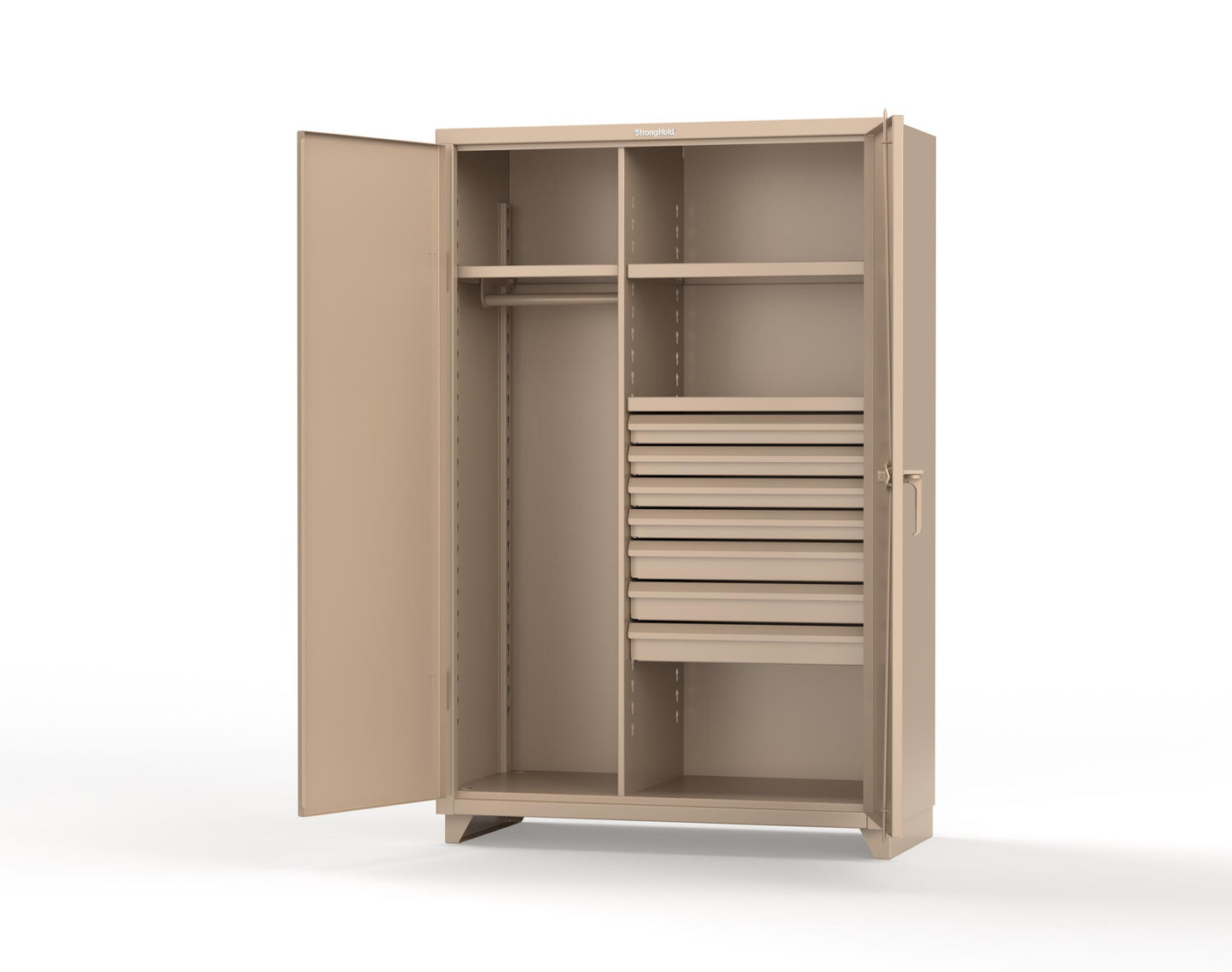 Extra Heavy Duty 14 GA Uniform Cabinet with 7 Drawers, 3 Shelves - 48 In. W x 24 In. D x 75 In. H - 46-W-243-7DB-L-1019