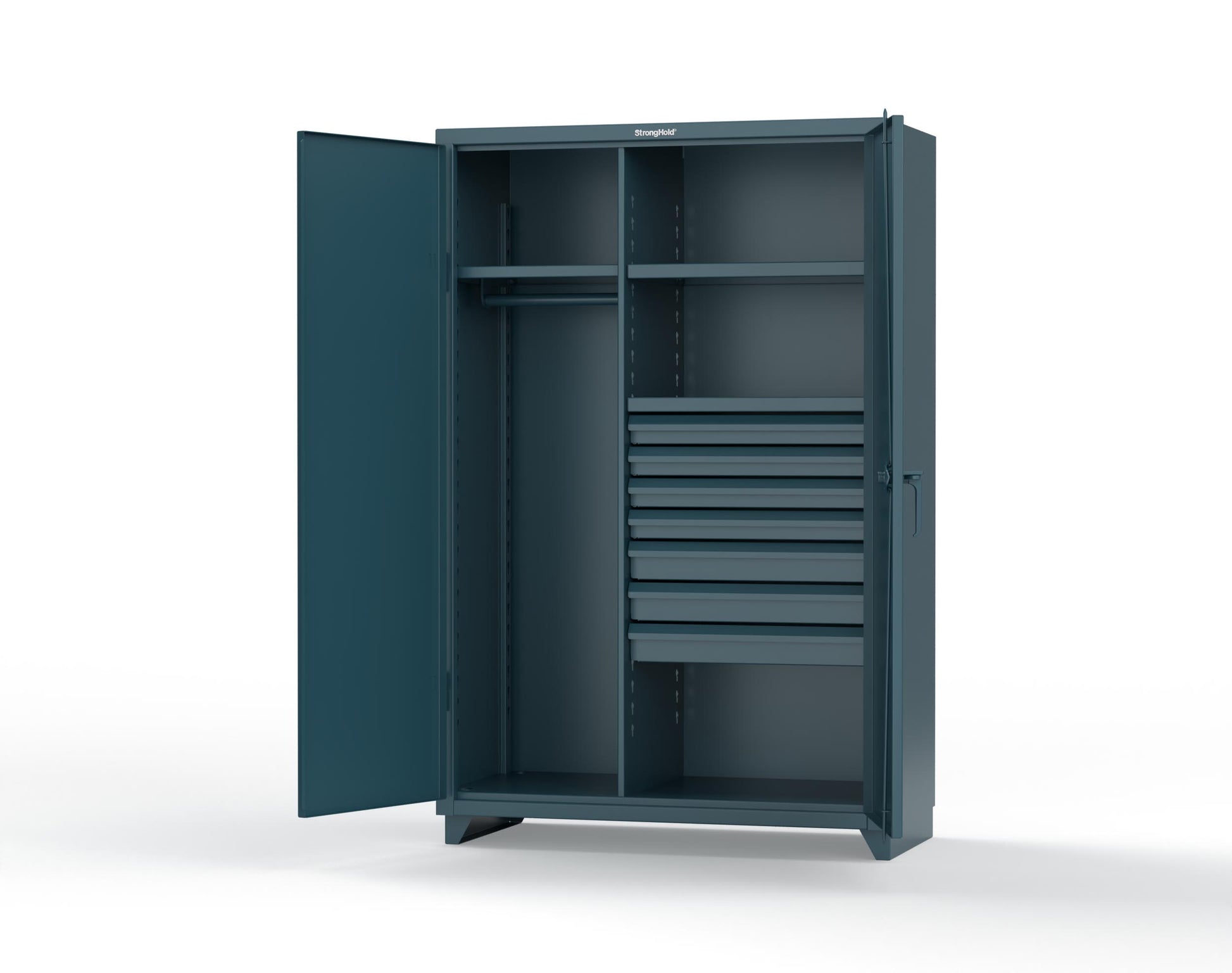 Extra Heavy Duty 14 GA Uniform Cabinet with 7 Drawers, 3 Shelves - 48 In. W x 24 In. D x 75 In. H - 46-W-243-7DB-L-5001