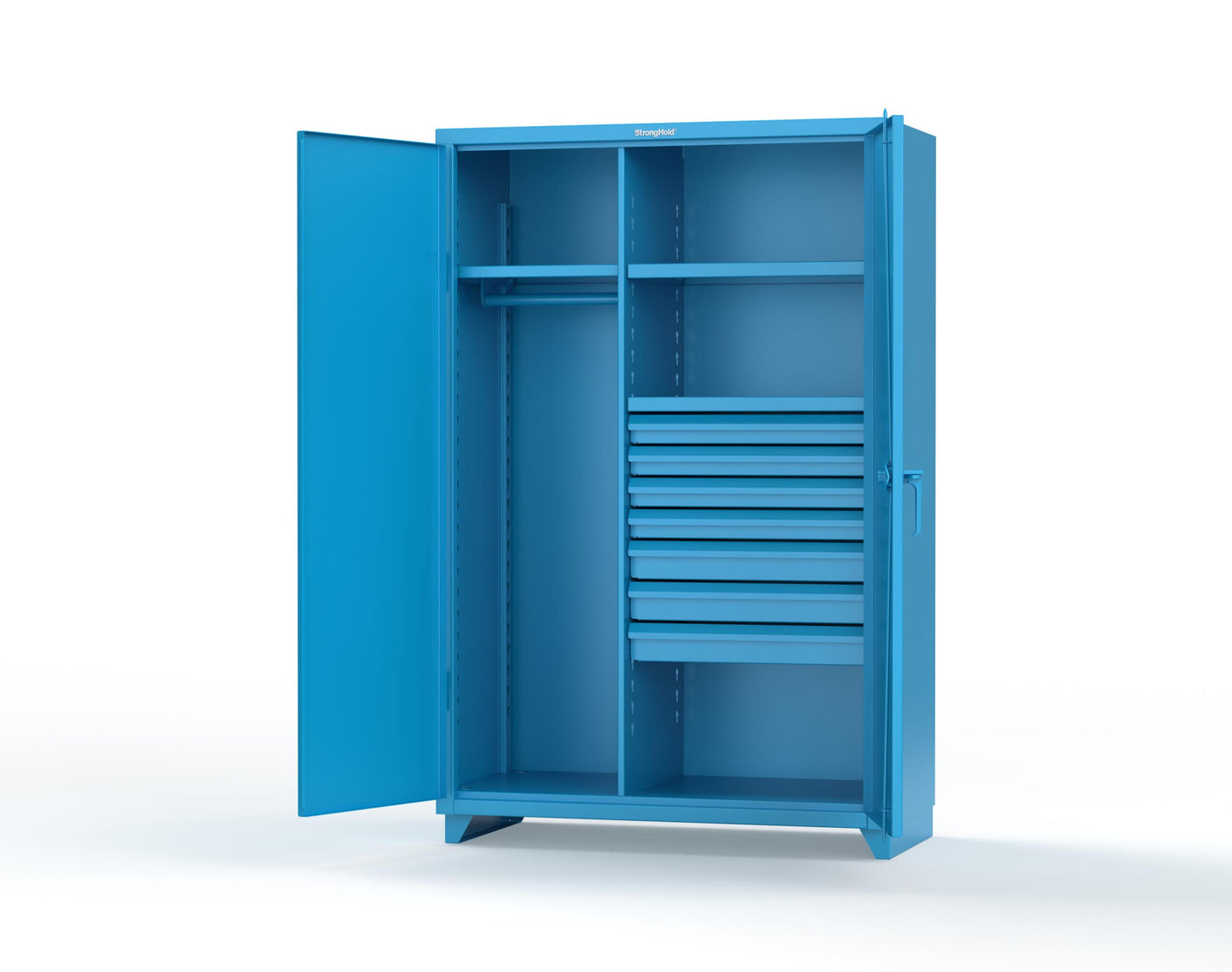 Extra Heavy Duty 14 GA Uniform Cabinet with 7 Drawers, 3 Shelves - 48 In. W x 24 In. D x 75 In. H - 46-W-243-7DB-L-5012