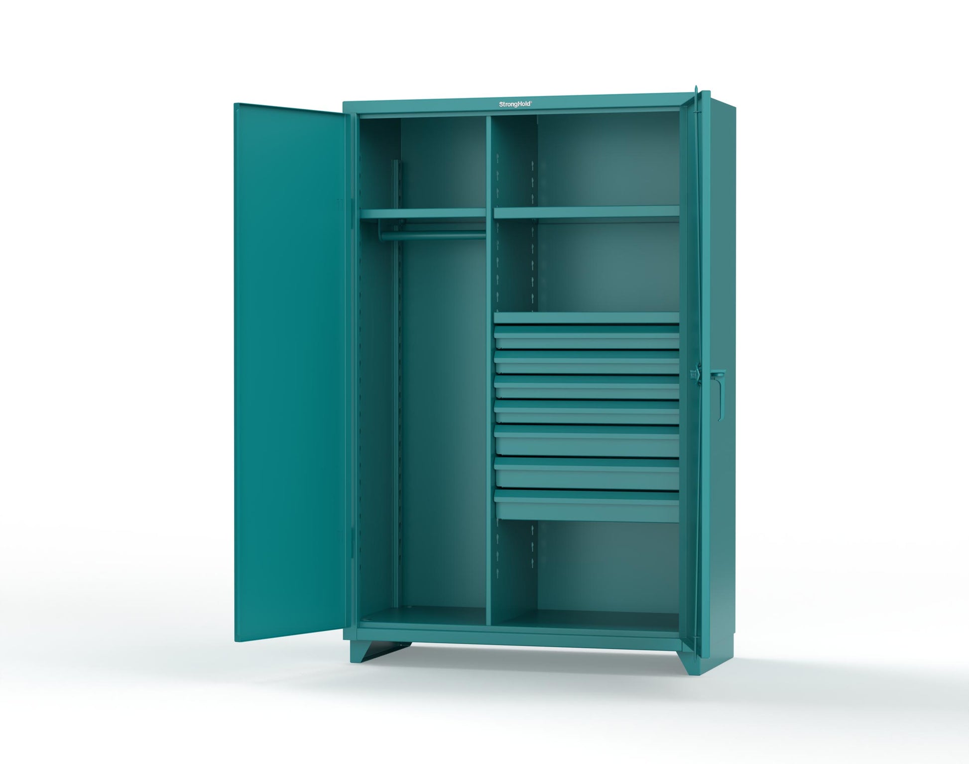 Extra Heavy Duty 14 GA Uniform Cabinet with 7 Drawers, 3 Shelves - 48 In. W x 24 In. D x 75 In. H - 46-W-243-7DB-L-5021