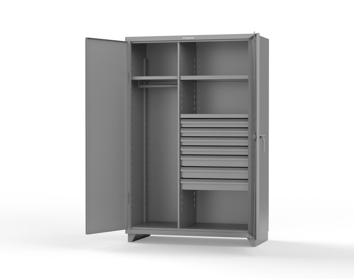 Extra Heavy Duty 14 GA Uniform Cabinet with 7 Drawers, 3 Shelves - 48 In. W x 24 In. D x 75 In. H - 46-W-243-7DB-L-7037