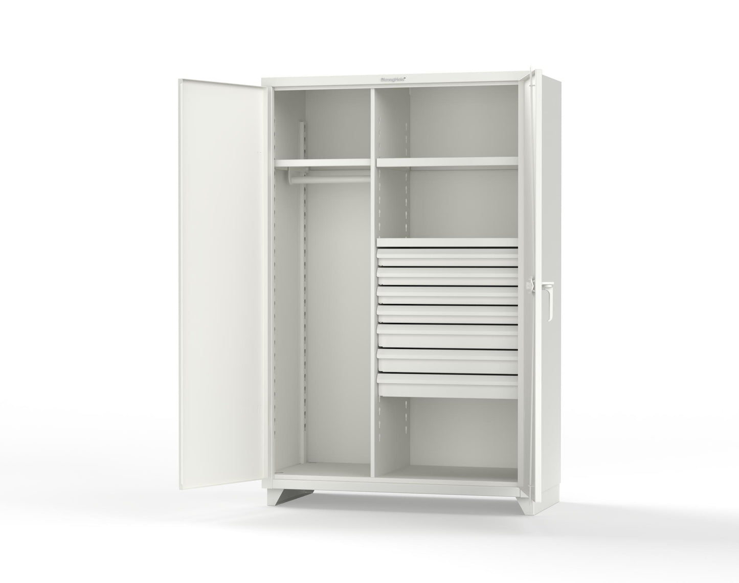 Extra Heavy Duty 14 GA Uniform Cabinet with 7 Drawers, 3 Shelves - 48 In. W x 24 In. D x 75 In. H - 46-W-243-7DB-L-9003