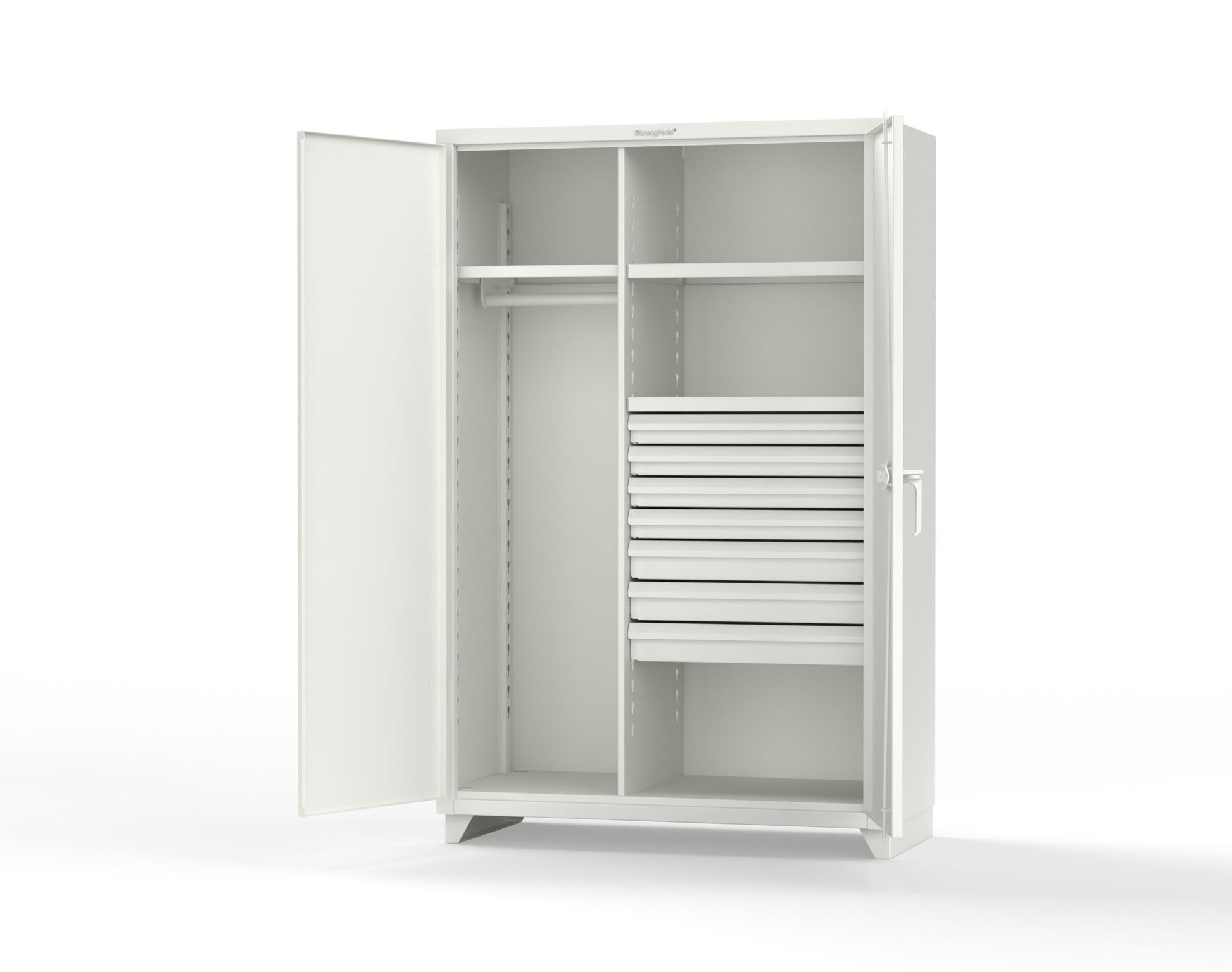 Extra Heavy Duty 14 GA Uniform Cabinet with 7 Drawers, 3 Shelves - 48 In. W x 24 In. D x 75 In. H - 46-W-243-7DB-L-9003