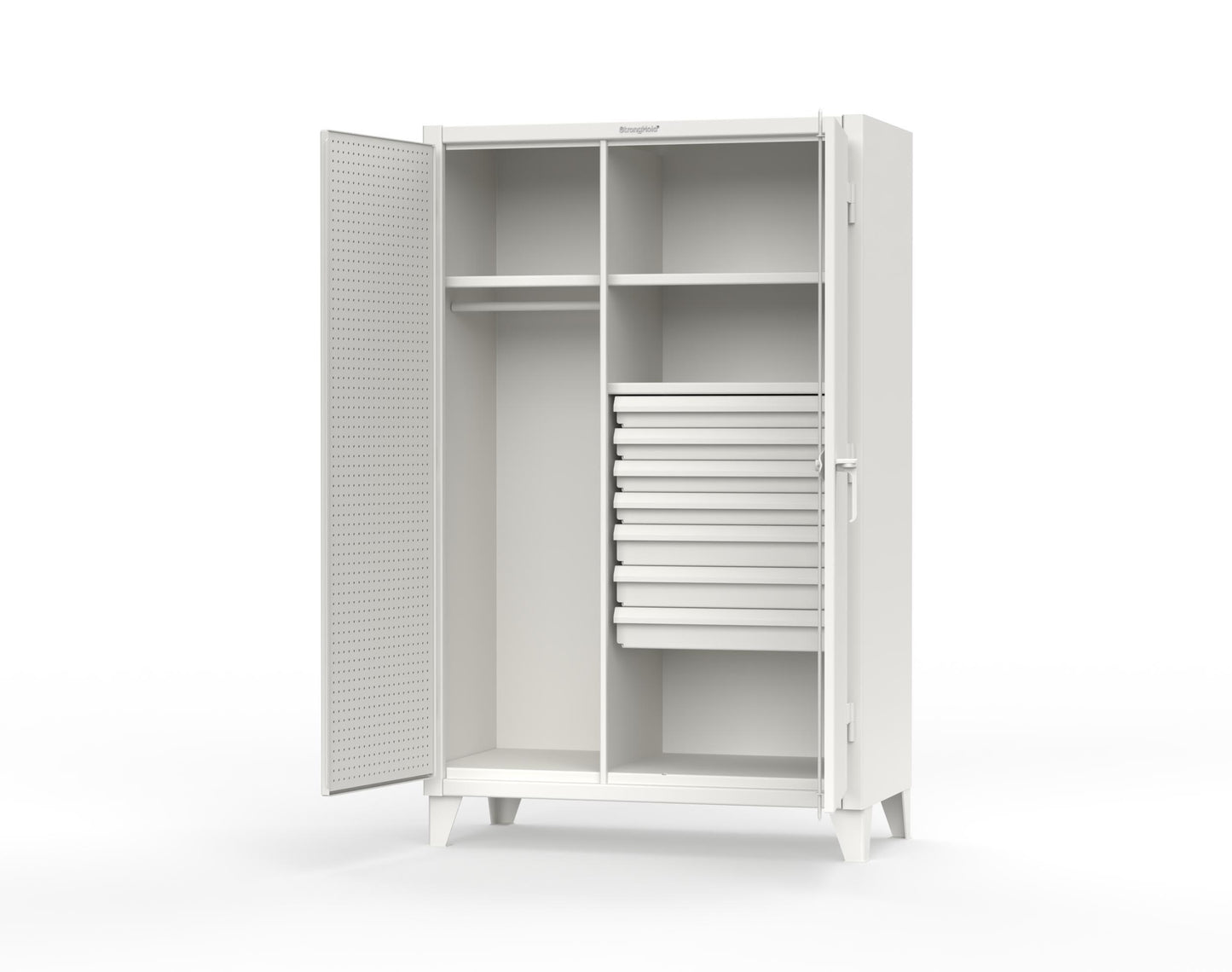 Extreme Duty 12 GA Uniform Cabinet with 7 Drawers, Pegboard, 3 Shelves - 48 In. W x 24 In. D x 78 In. H - 46-W-243-7DB-PB-9003