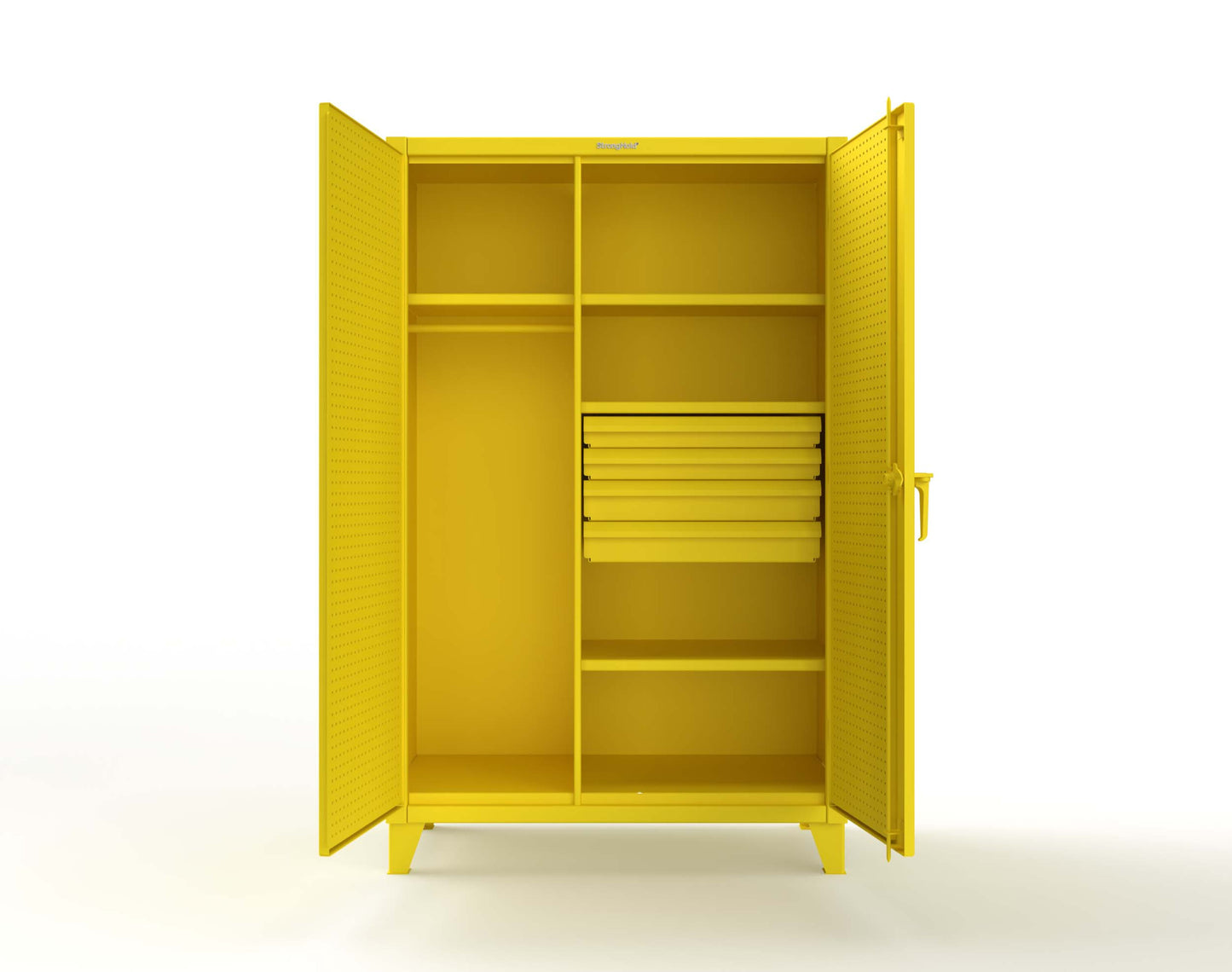 Extreme Duty 12 GA Uniform Cabinet with 4 Drawers, Pegboard, 4 Shelves - 48 In. W x 24 In. D x 78 In. H - 46-W-244-4DB-PB-1021