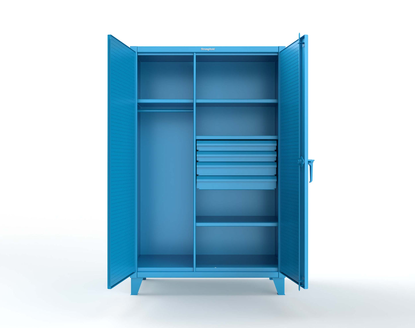 Extreme Duty 12 GA Uniform Cabinet with 4 Drawers, Pegboard, 4 Shelves - 48 In. W x 24 In. D x 78 In. H - 46-W-244-4DB-PB-5012