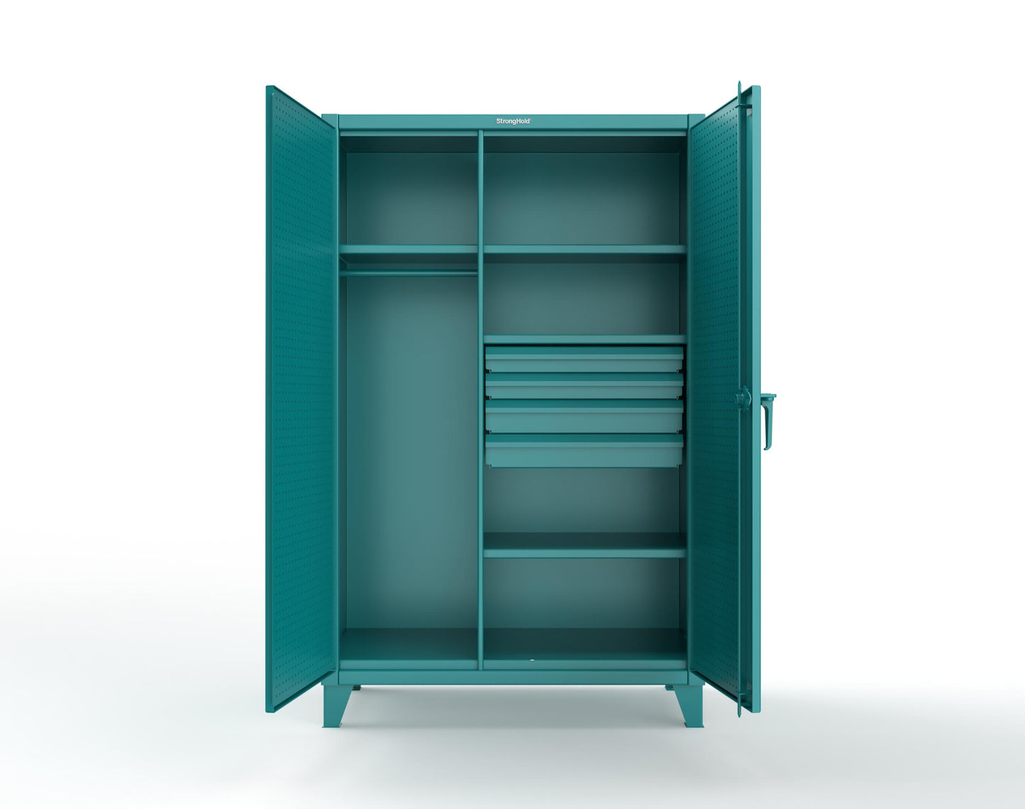 Extreme Duty 12 GA Uniform Cabinet with 4 Drawers, Pegboard, 4 Shelves - 48 In. W x 24 In. D x 78 In. H - 46-W-244-4DB-PB-5021