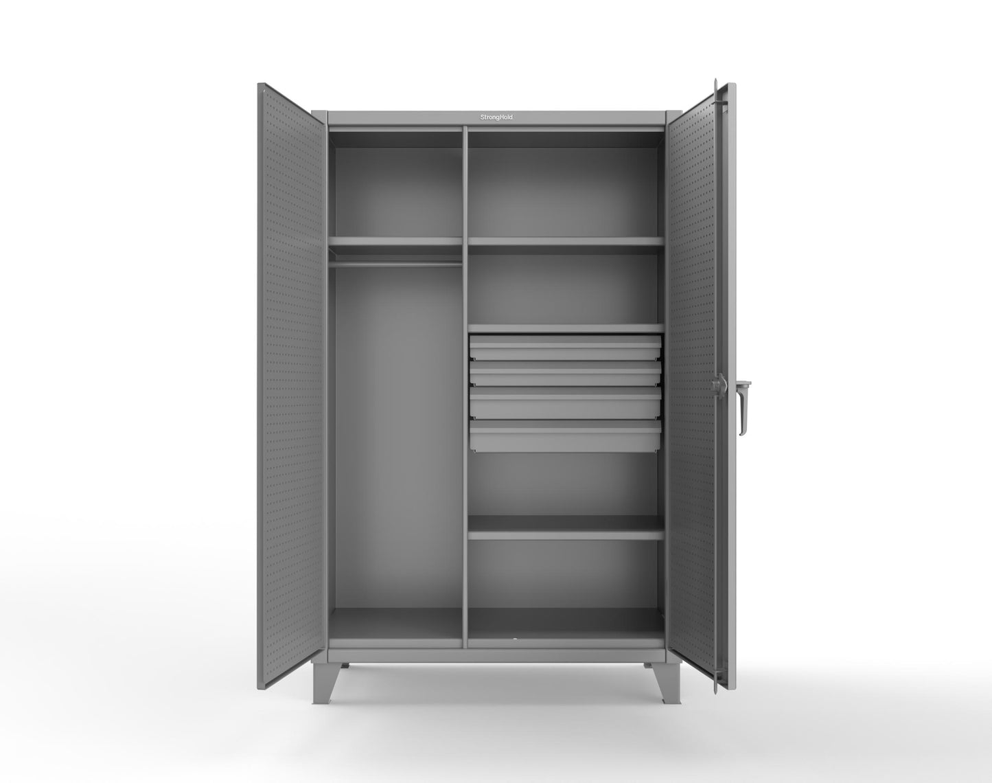 Extreme Duty 12 GA Uniform Cabinet with 4 Drawers, Pegboard, 4 Shelves - 48 In. W x 24 In. D x 78 In. H - 46-W-244-4DB-PB-7037