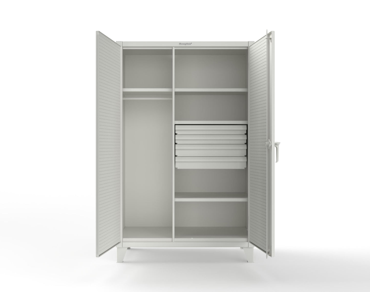 Extreme Duty 12 GA Uniform Cabinet with 4 Drawers, Pegboard, 4 Shelves - 48 In. W x 24 In. D x 78 In. H - 46-W-244-4DB-PB-9003