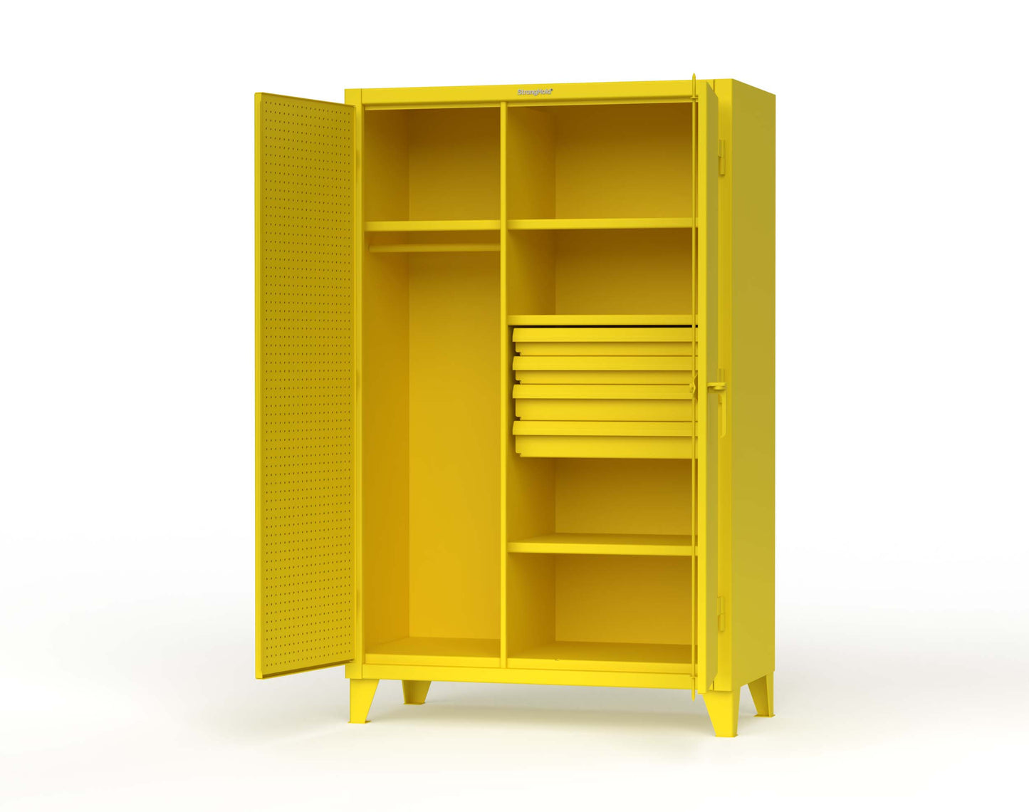 Extreme Duty 12 GA Uniform Cabinet with 4 Drawers, Pegboard, 4 Shelves - 48 In. W x 24 In. D x 78 In. H - 46-W-244-4DB-PB-1021